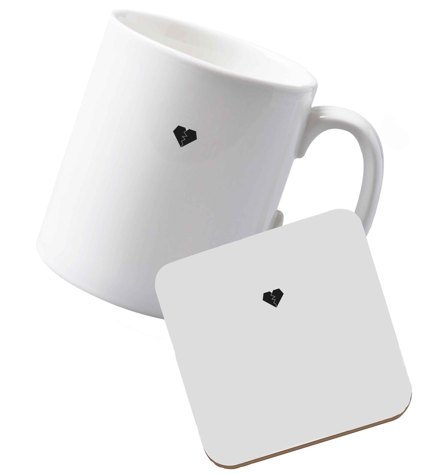 10 oz Ceramic mug and coaster Tiny broken heart both sides