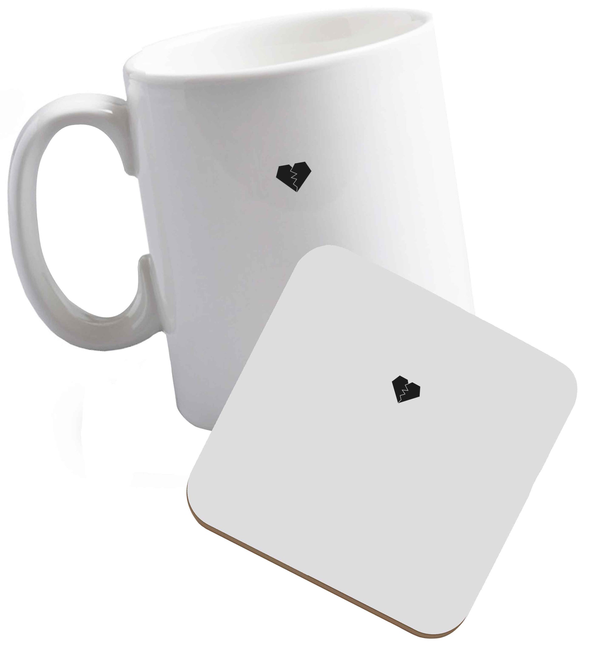 10 oz Tiny broken heart ceramic mug and coaster set right handed