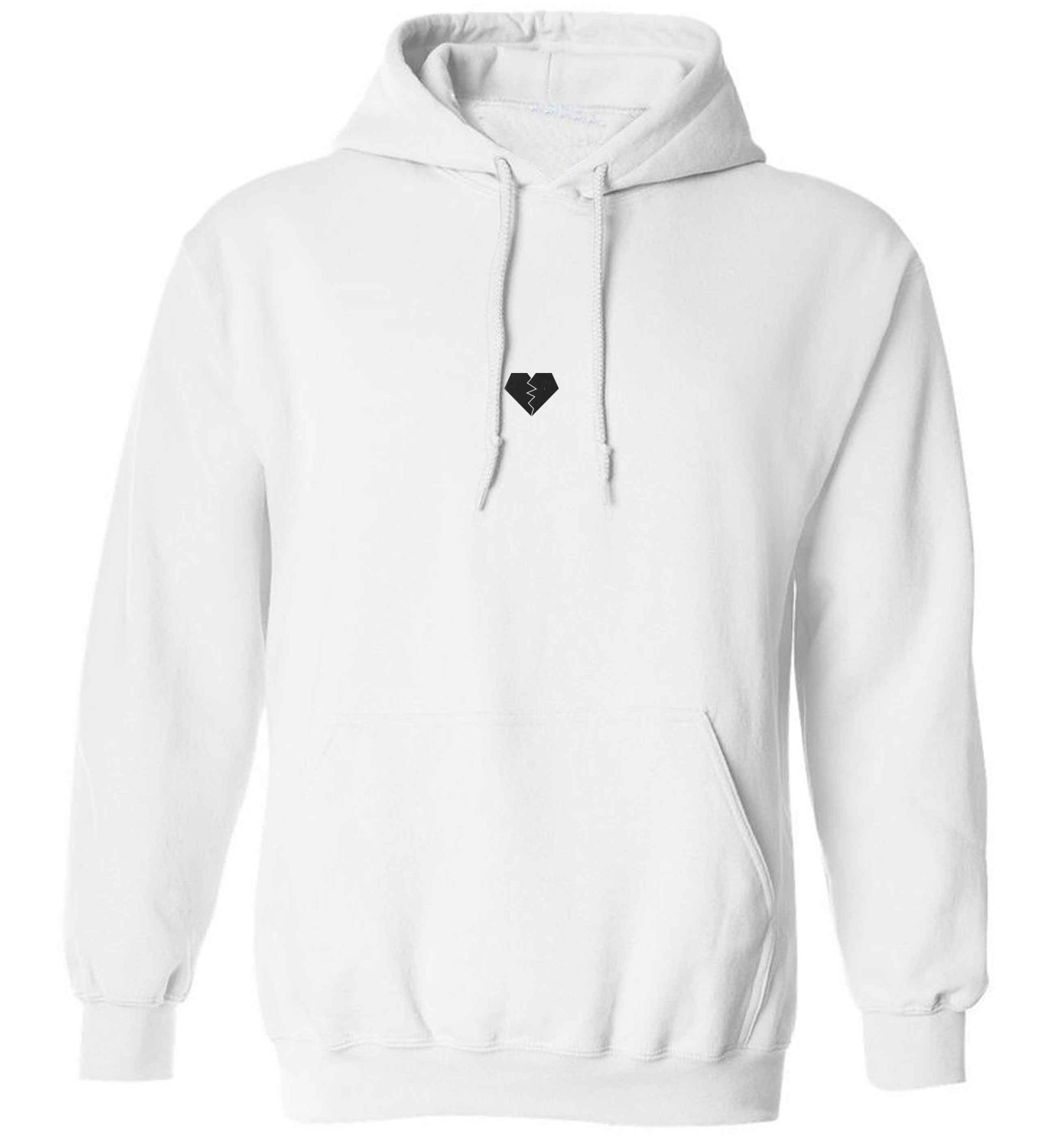 Tiny broken heart adults unisex white hoodie 2XL