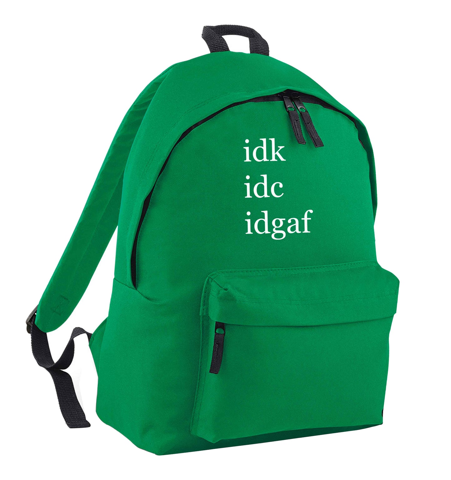 Idk Idc Idgaf green adults backpack