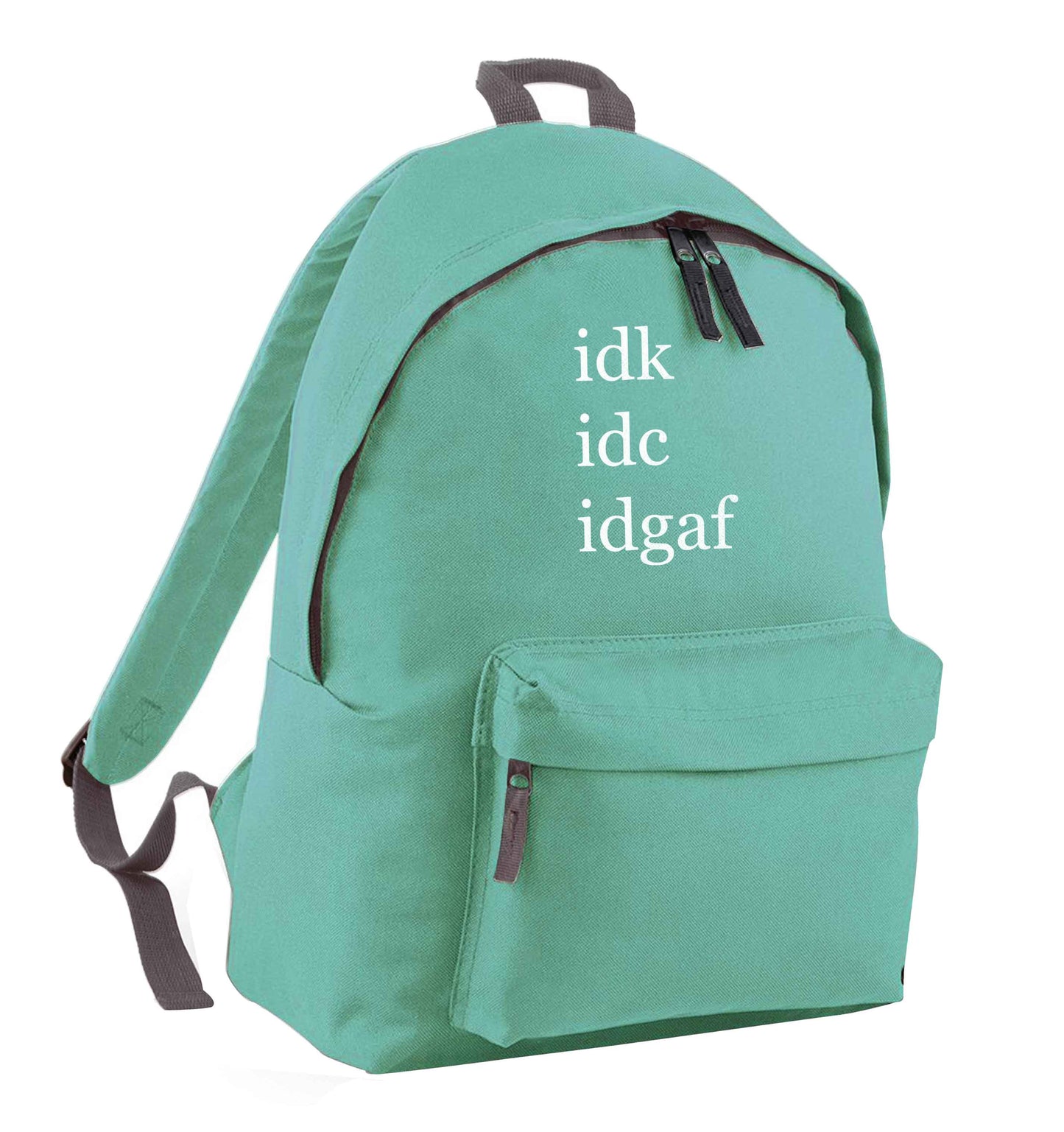 Idk Idc Idgaf mint adults backpack