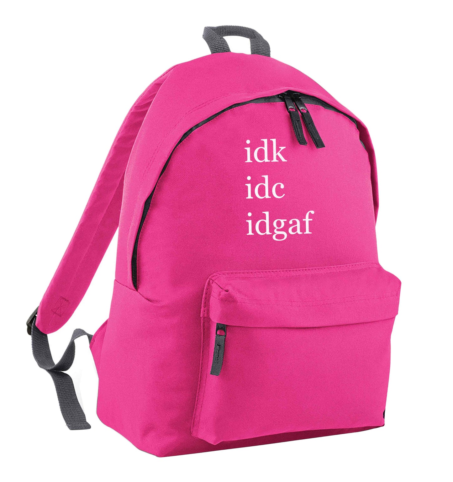Idk Idc Idgaf pink adults backpack