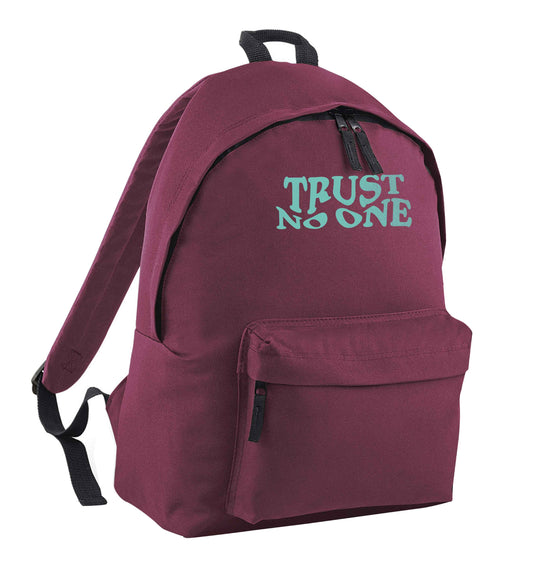 Trust no one maroon children's backpack
