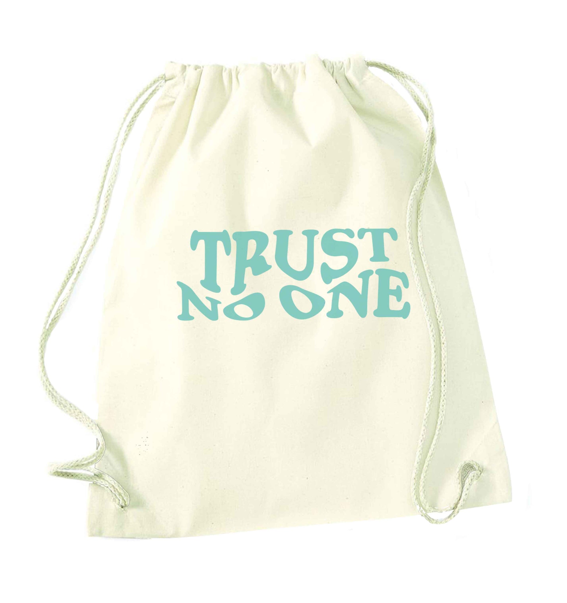Trust no one natural drawstring bag