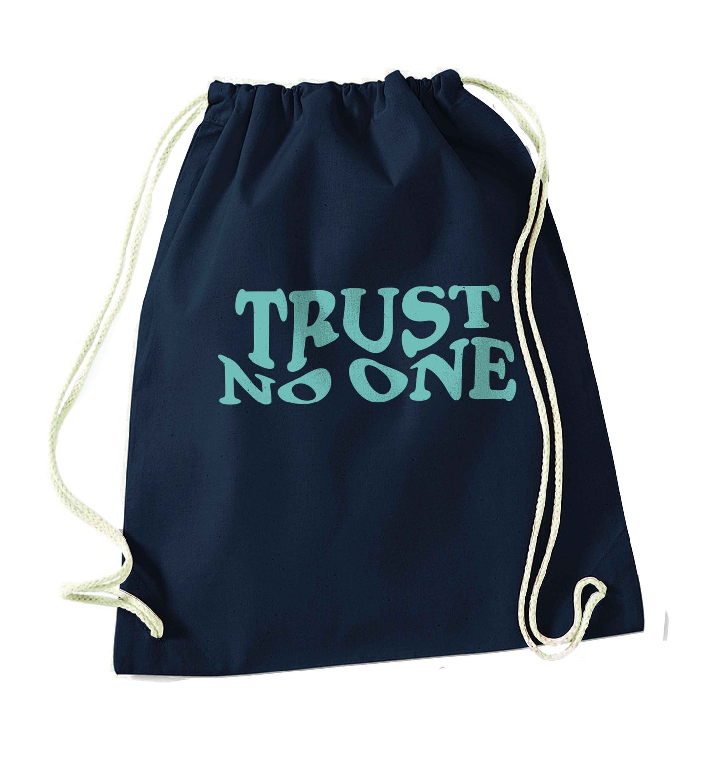 Trust no one navy drawstring bag