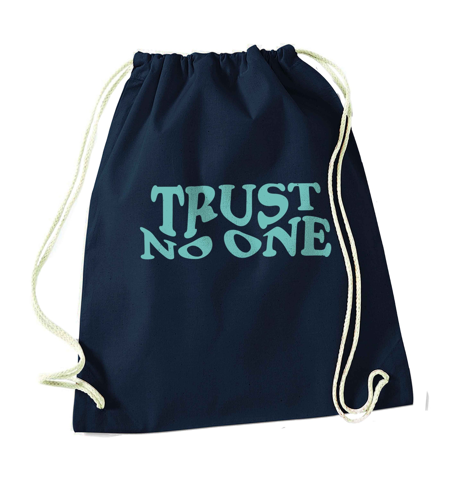 Trust no one navy drawstring bag