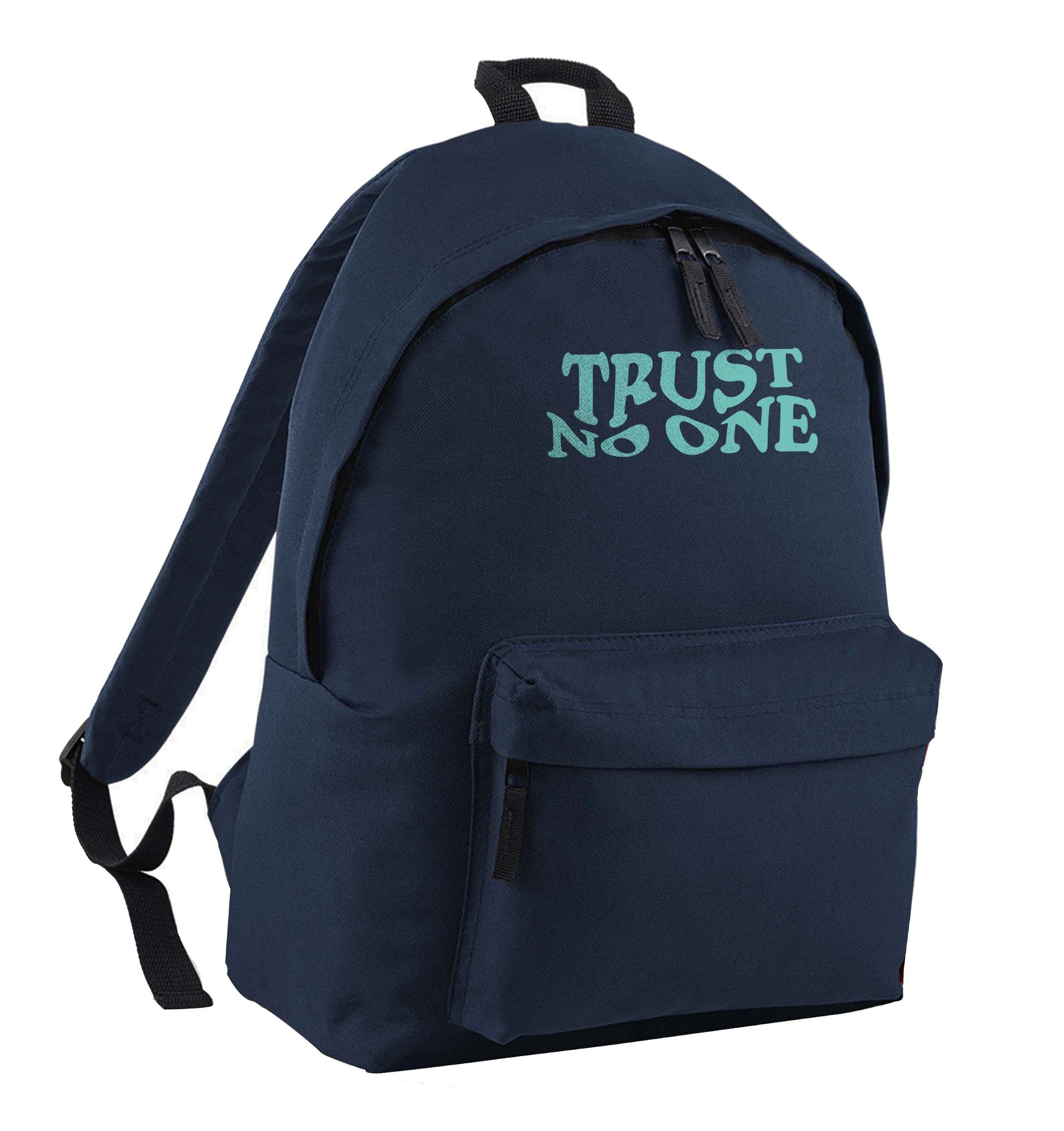 Trust no one navy children's backpack