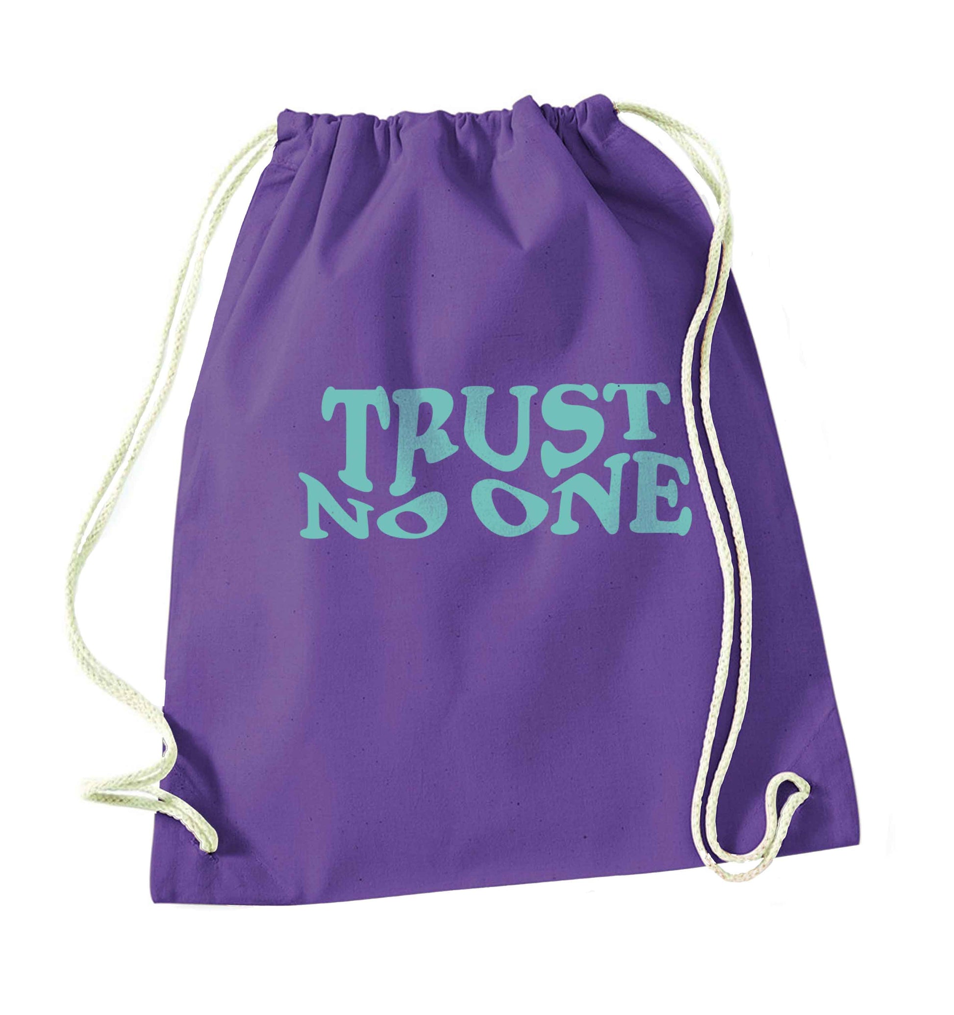 Trust no one purple drawstring bag