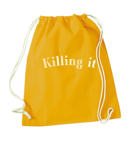 Killing it mustard drawstring bag