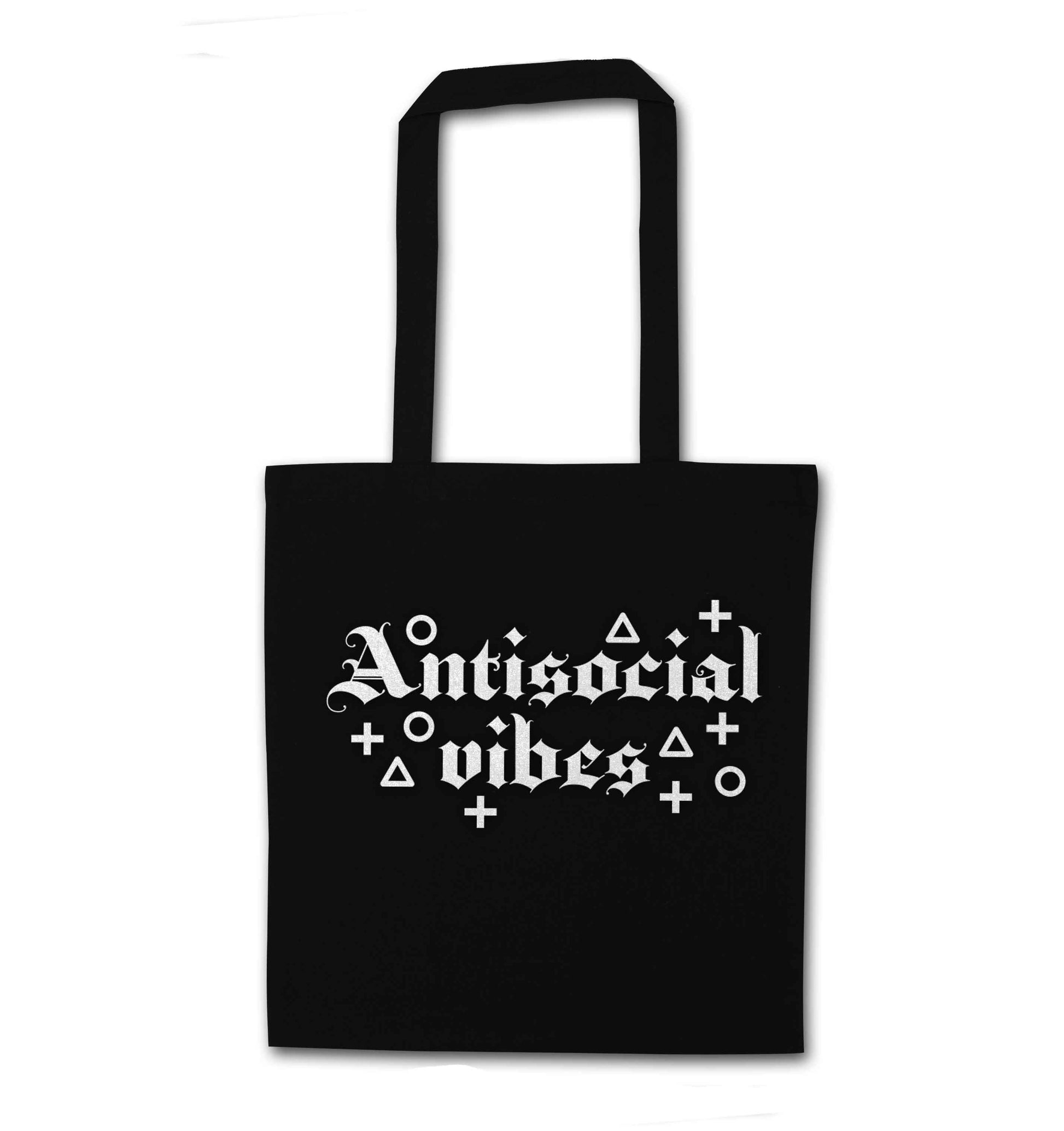 Antisocial vibes black tote bag