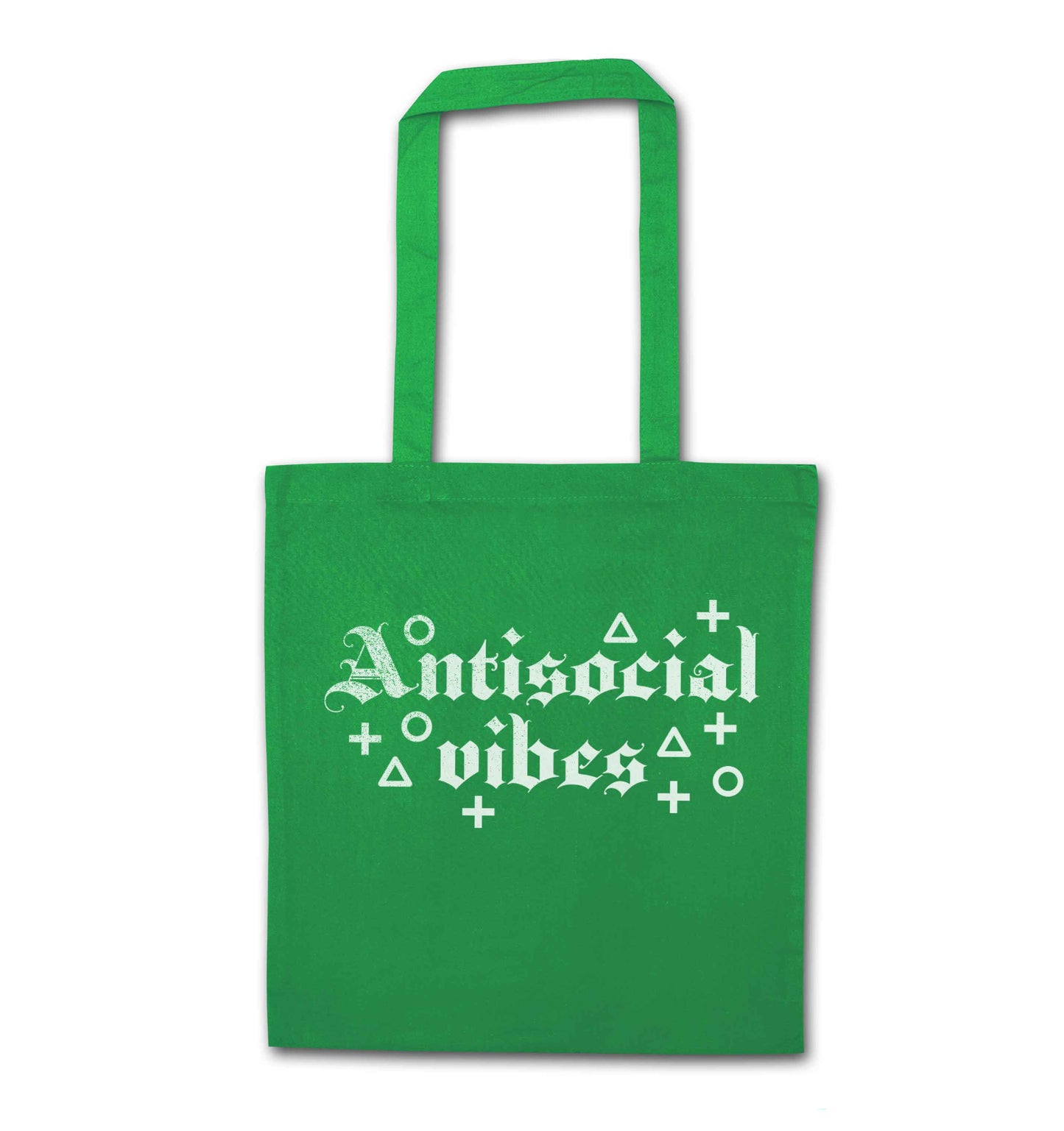 Antisocial vibes green tote bag