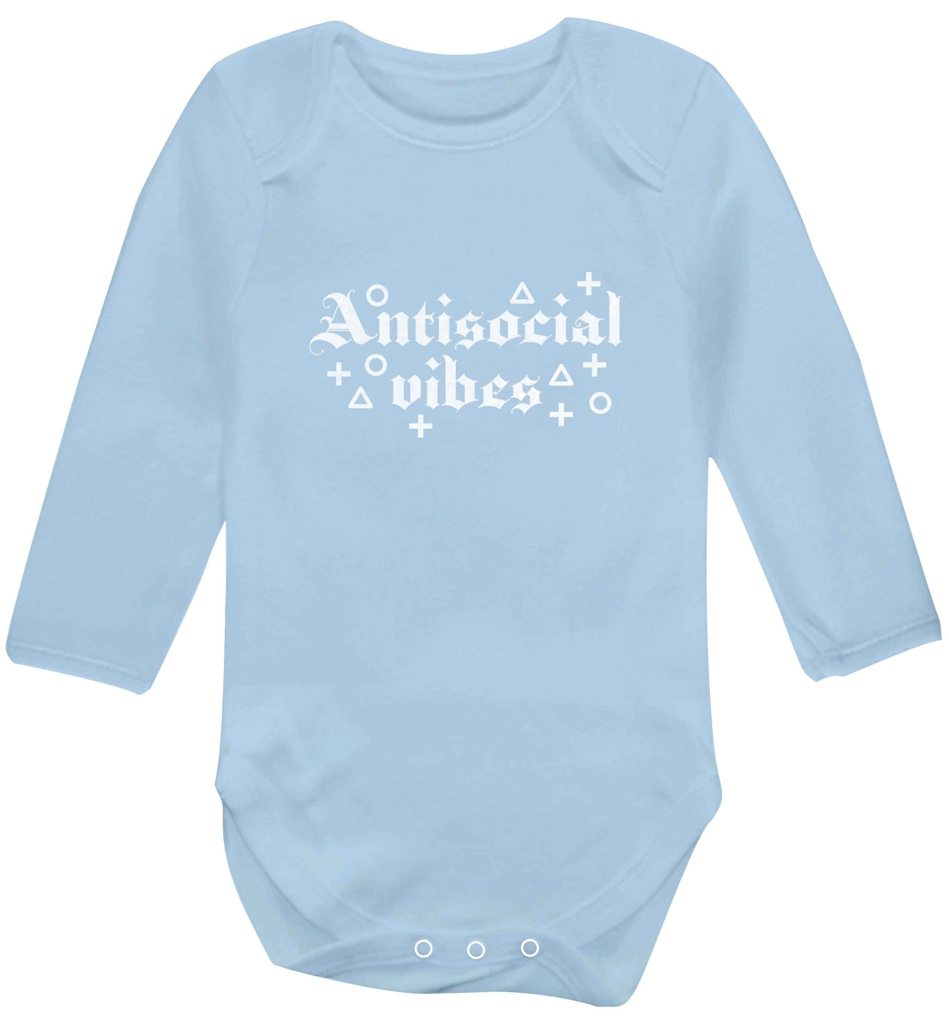 Antisocial vibes baby vest long sleeved pale blue 6-12 months