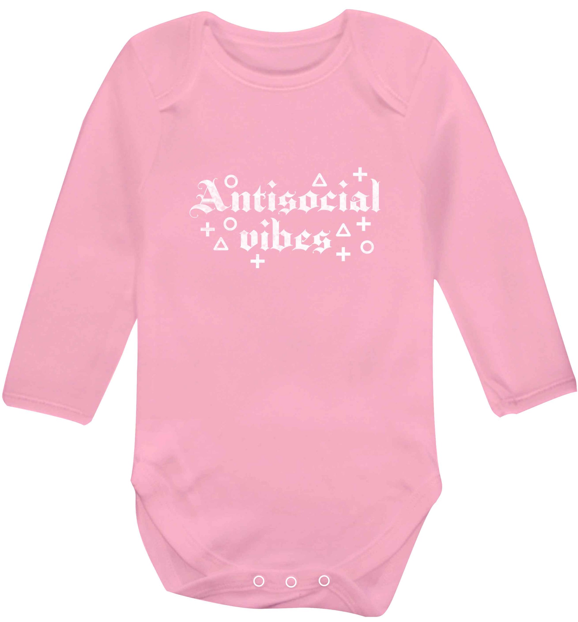 Antisocial vibes baby vest long sleeved pale pink 6-12 months