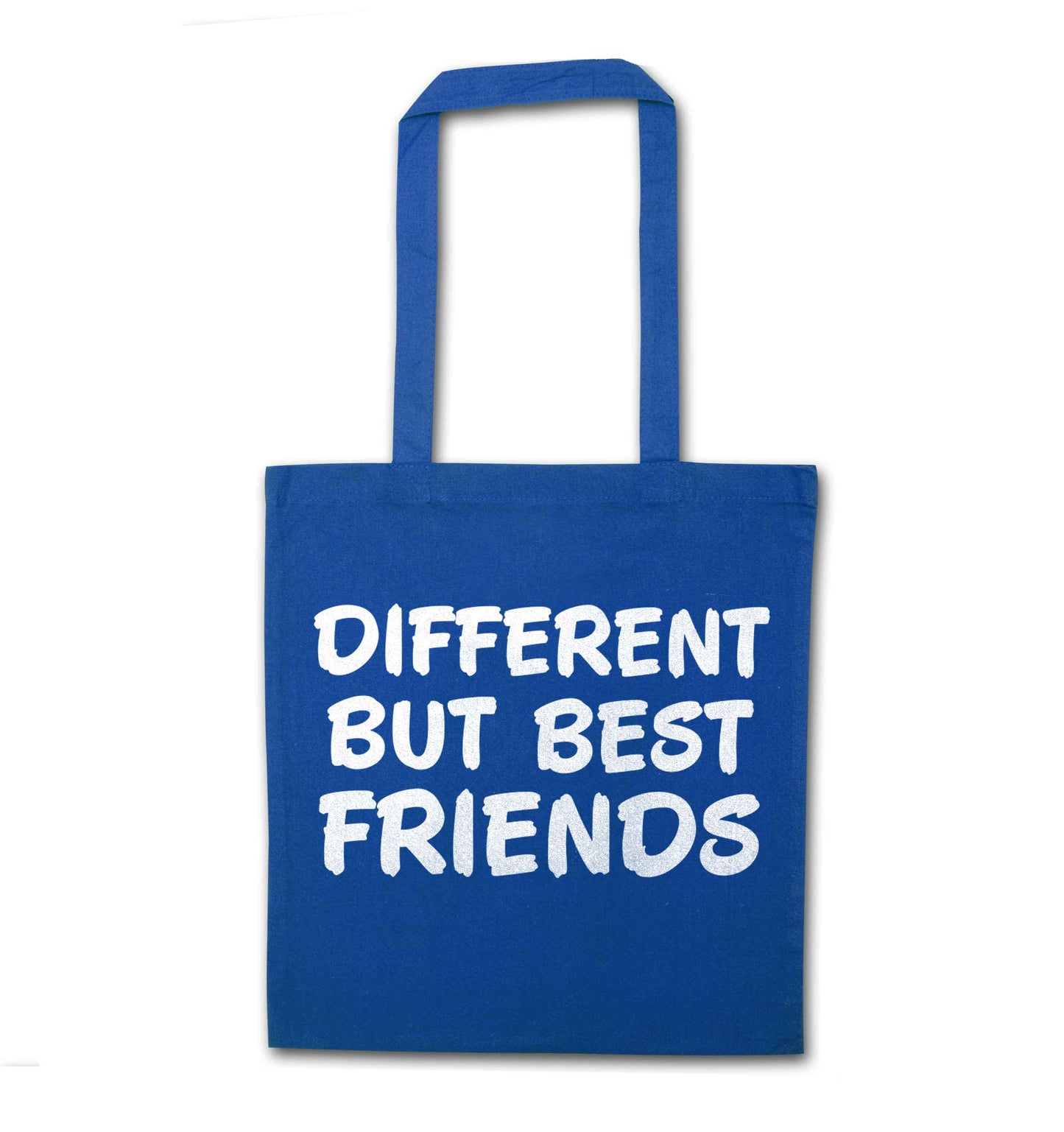 Different but best friends blue tote bag