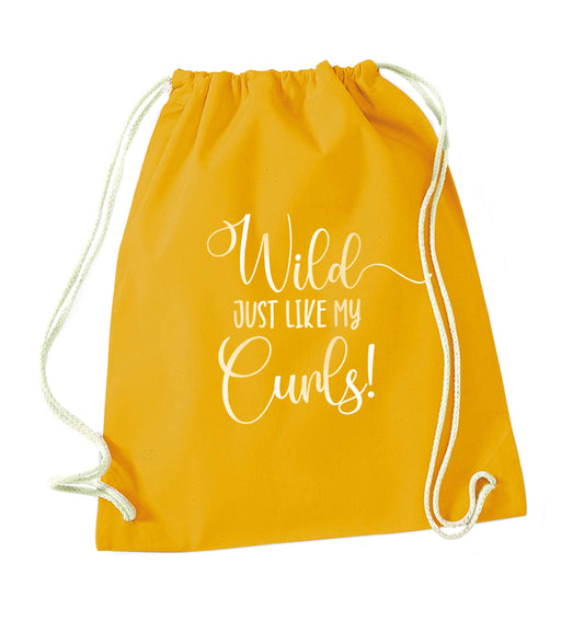 Wild just like my curls mustard drawstring bag