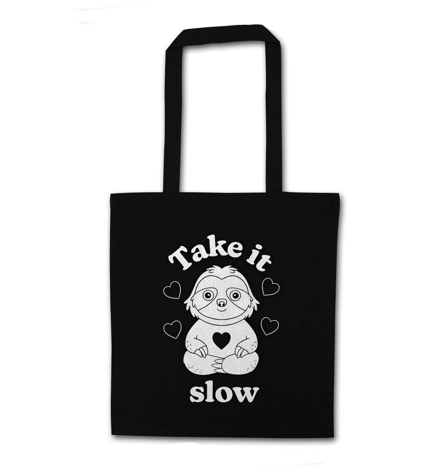 Take it slow black tote bag