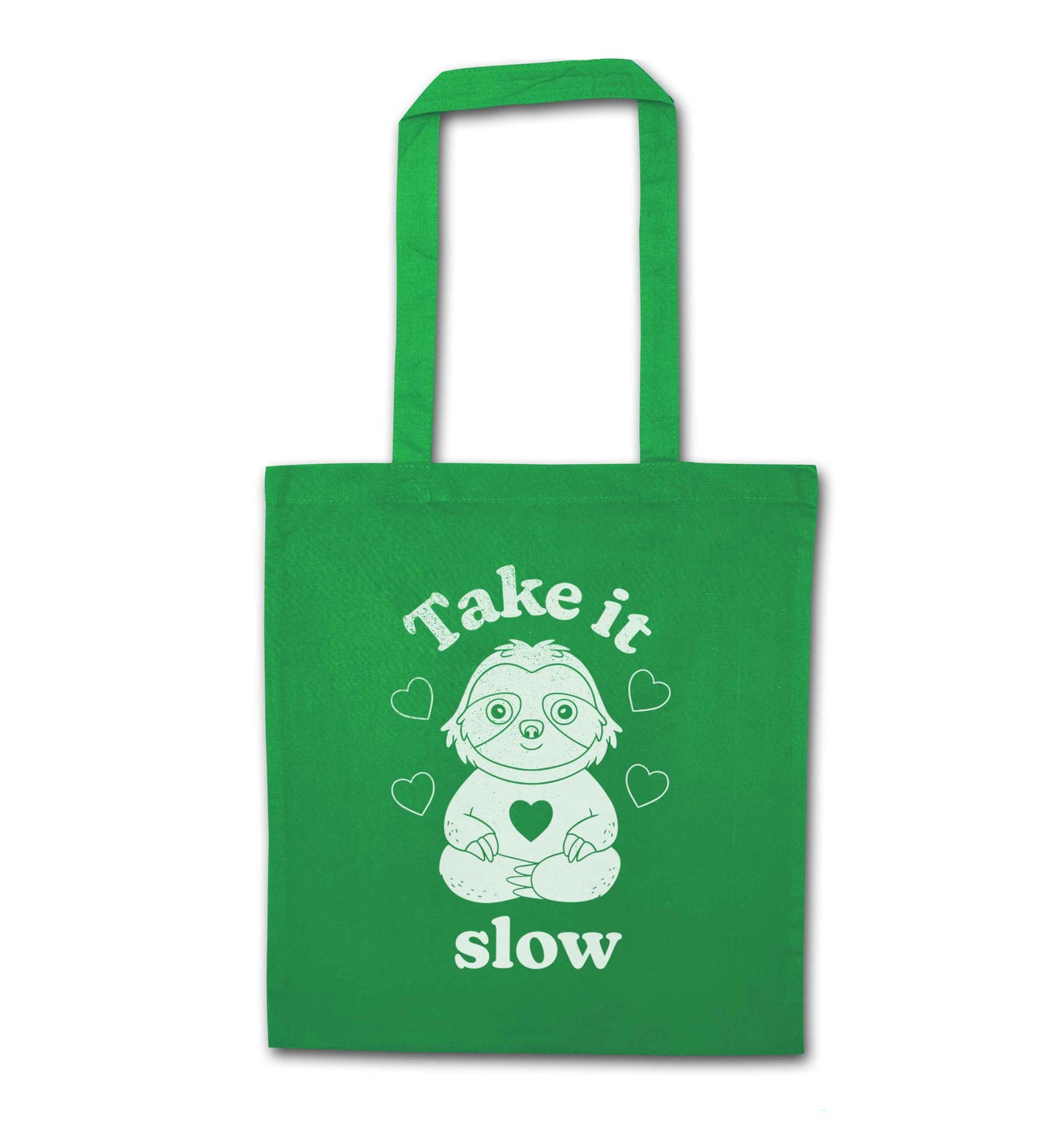Take it slow green tote bag