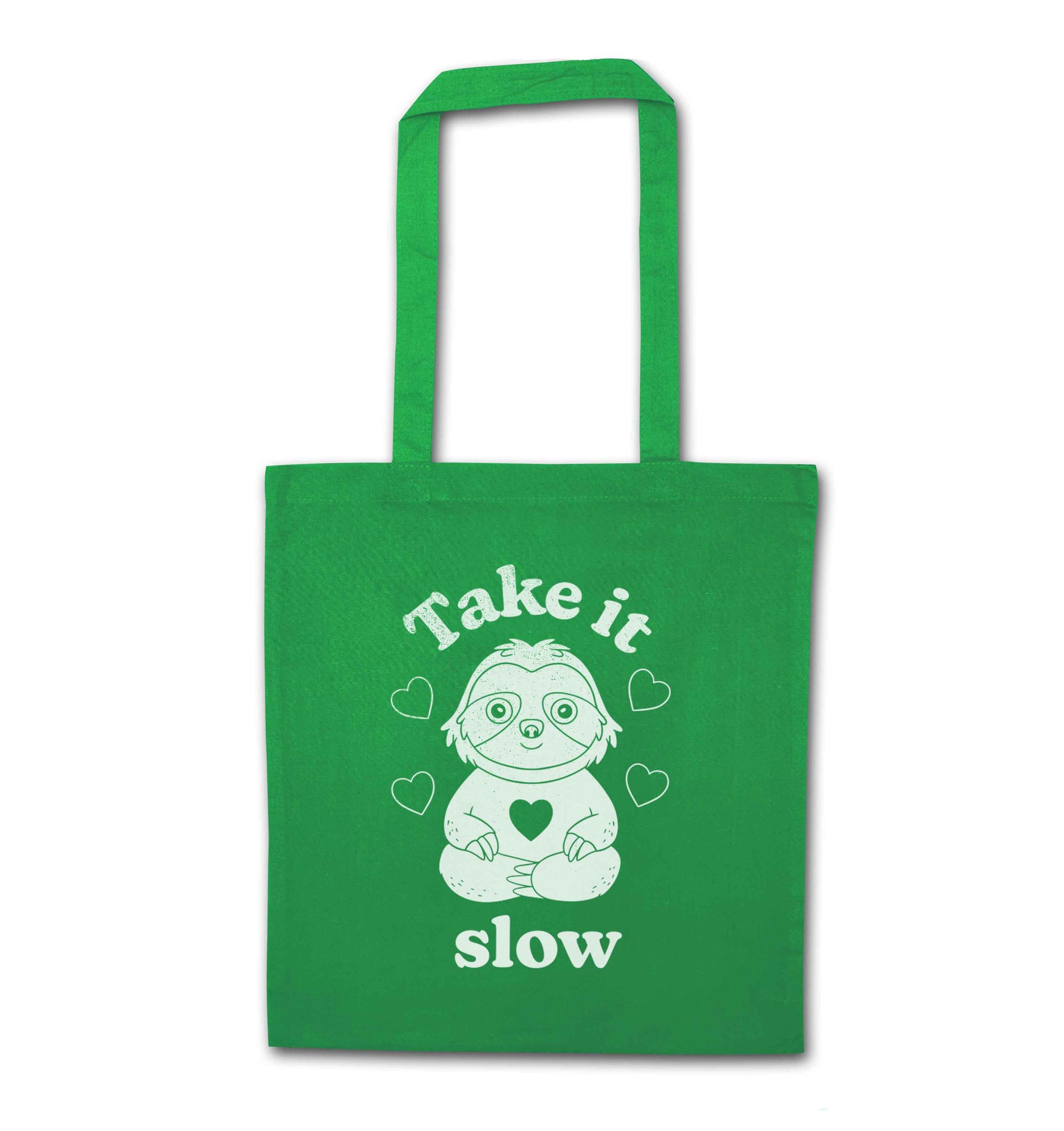 Take it slow green tote bag