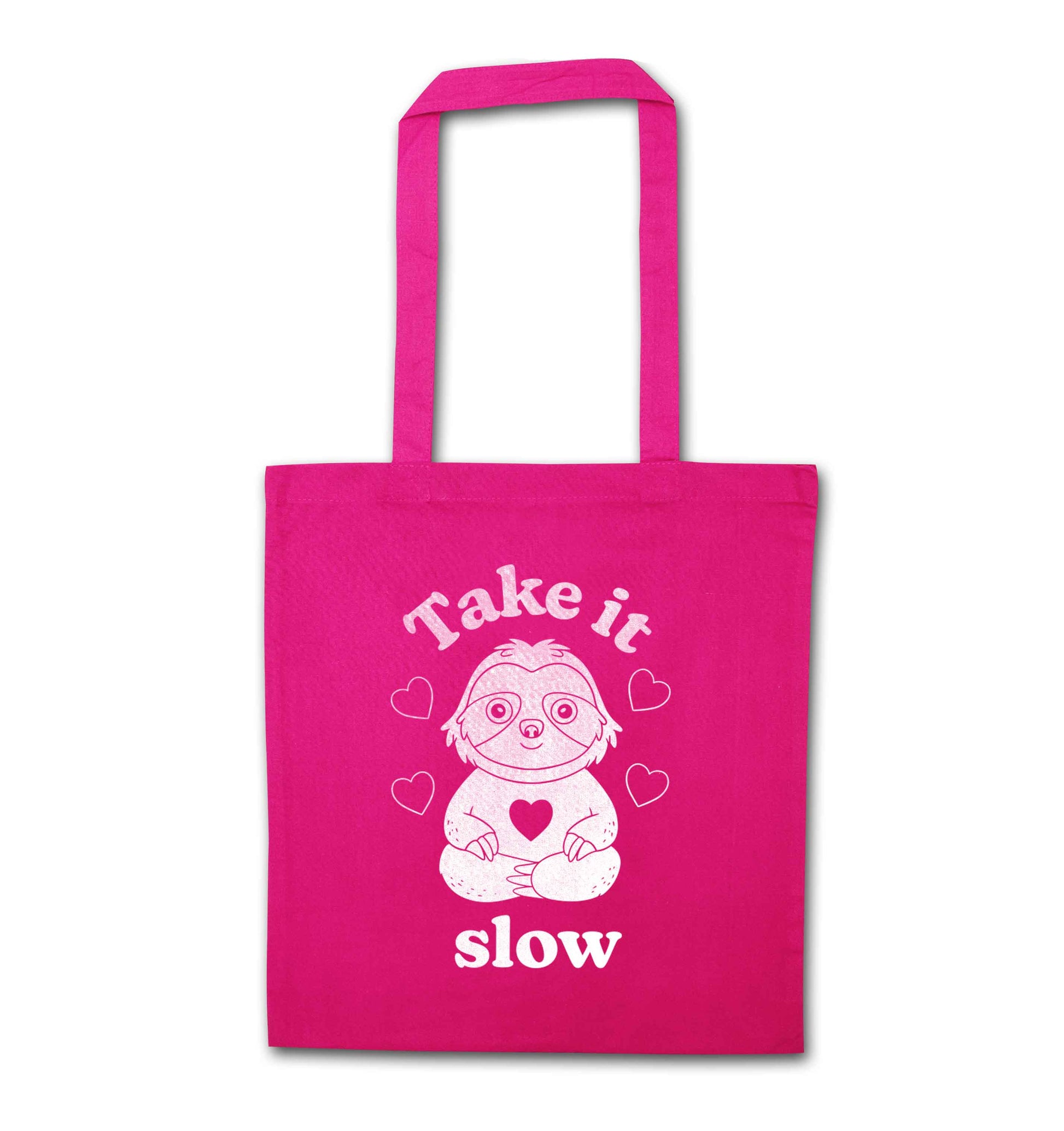 Take it slow pink tote bag