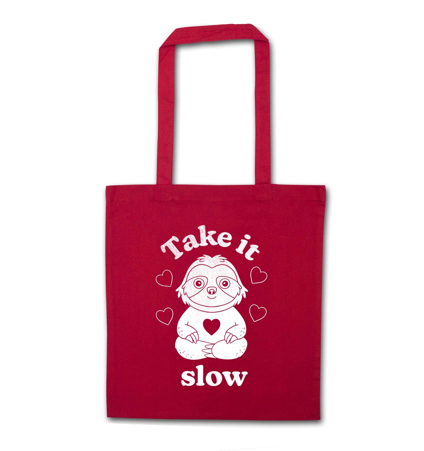 Take it slow red tote bag