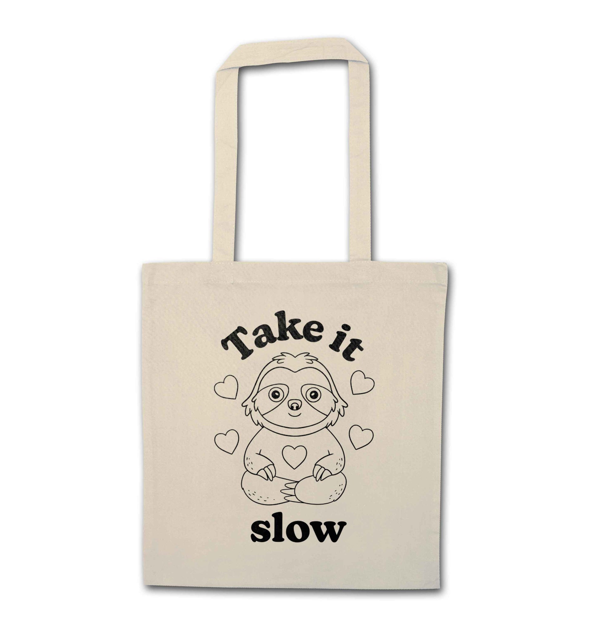 Take it slow natural tote bag