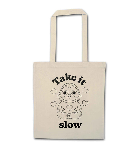 Take it slow natural tote bag