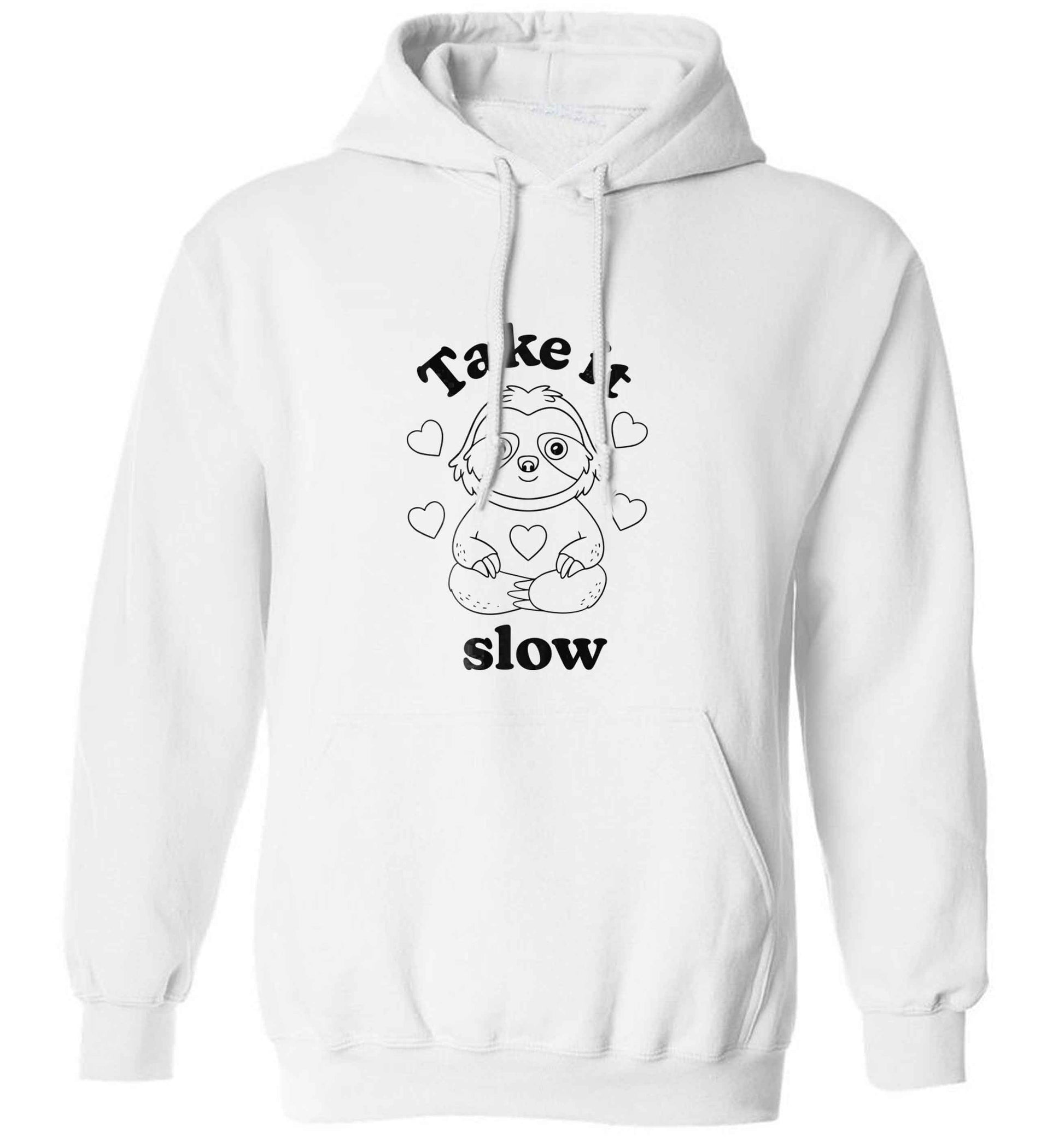 Take it slow adults unisex white hoodie 2XL