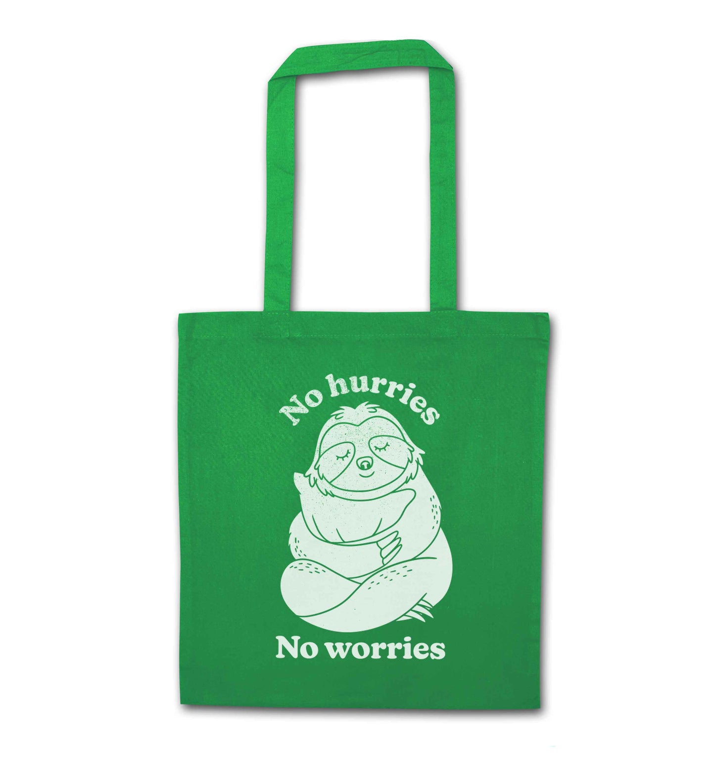 No hurries no worries green tote bag