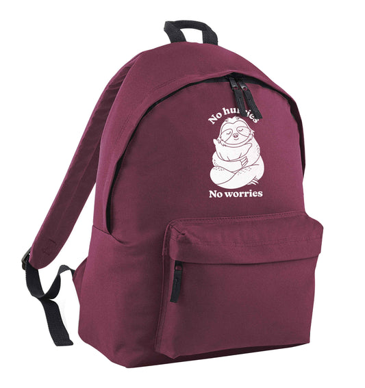 No hurries no worries maroon children's backpack