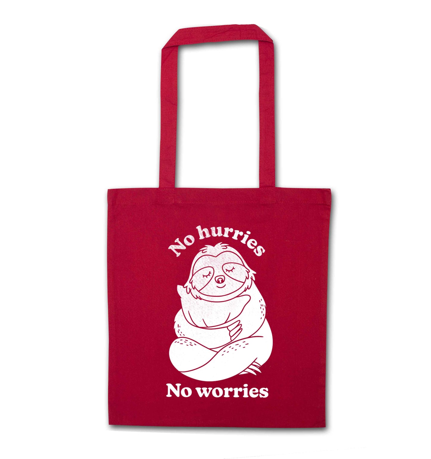 No hurries no worries red tote bag