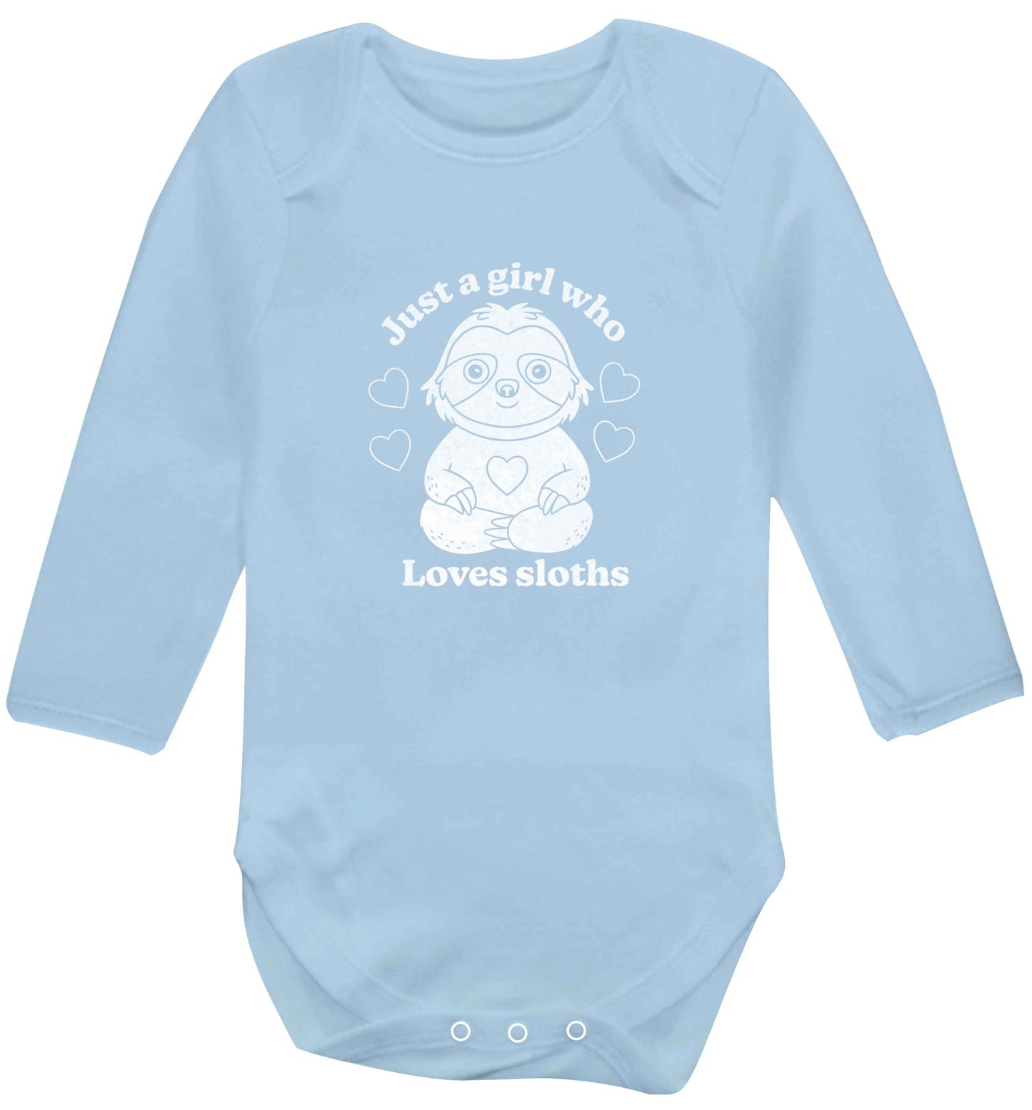 Just a girl who loves sloths baby vest long sleeved pale blue 6-12 months