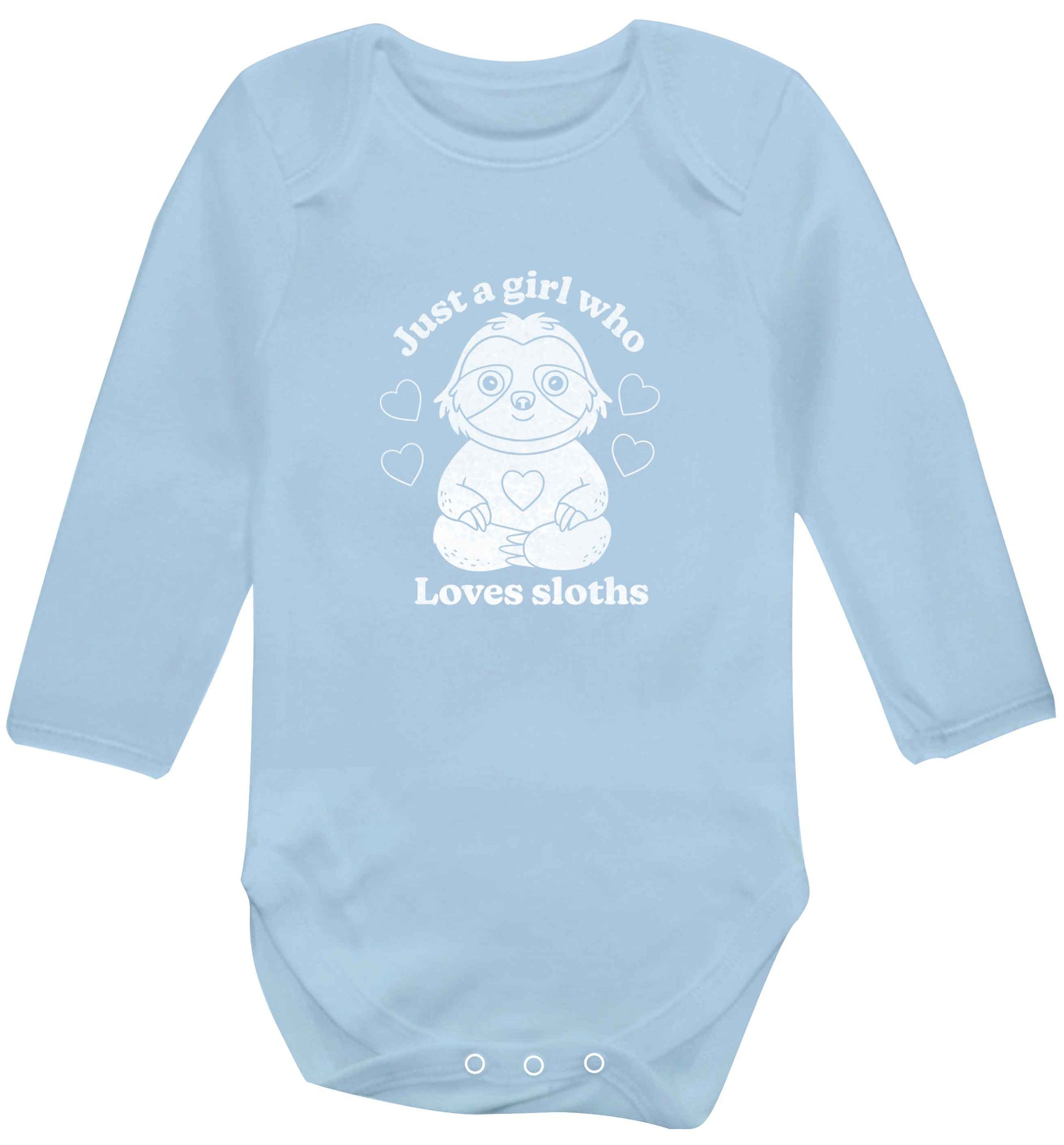 Just a girl who loves sloths baby vest long sleeved pale blue 6-12 months