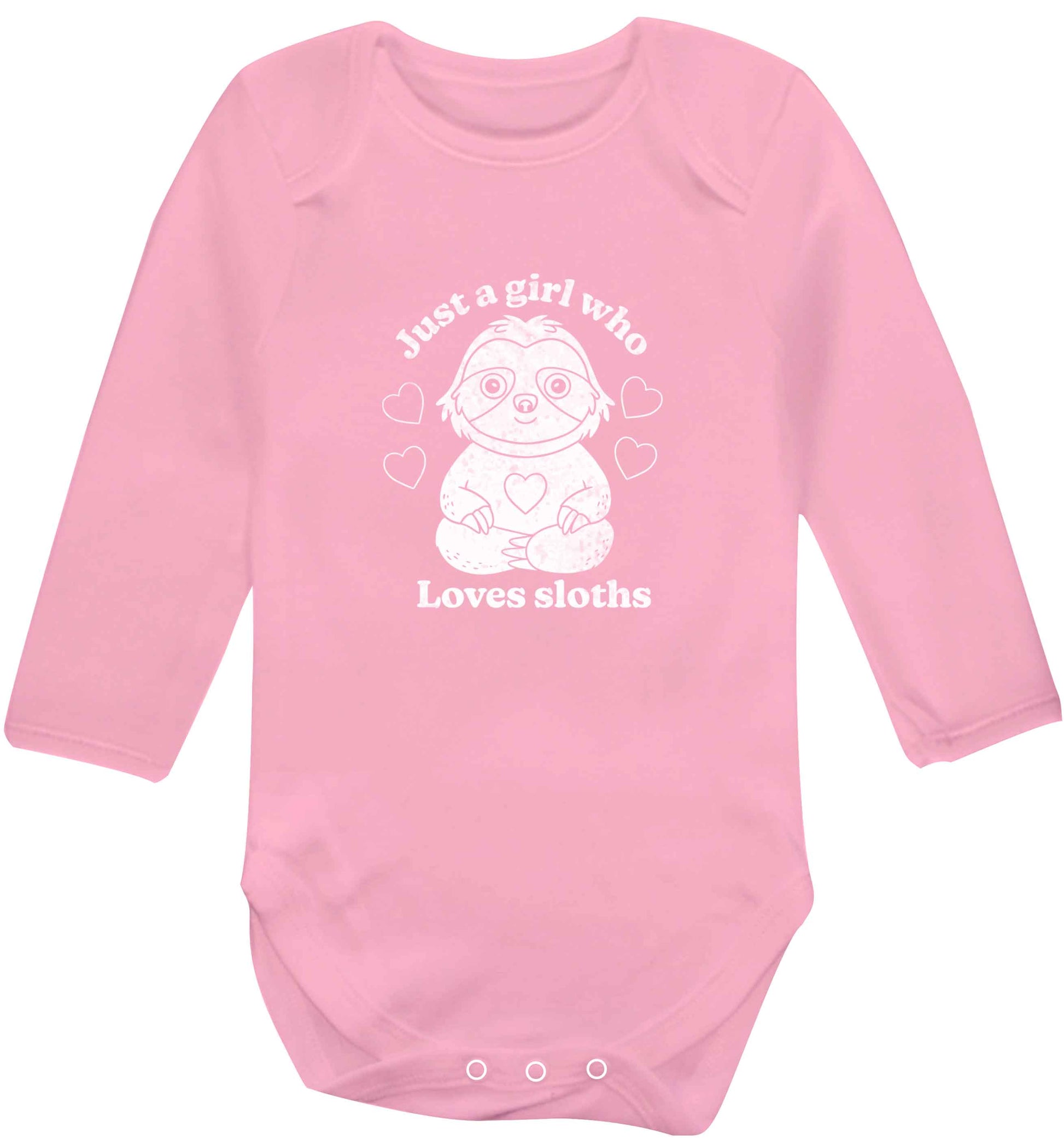 Just a girl who loves sloths baby vest long sleeved pale pink 6-12 months