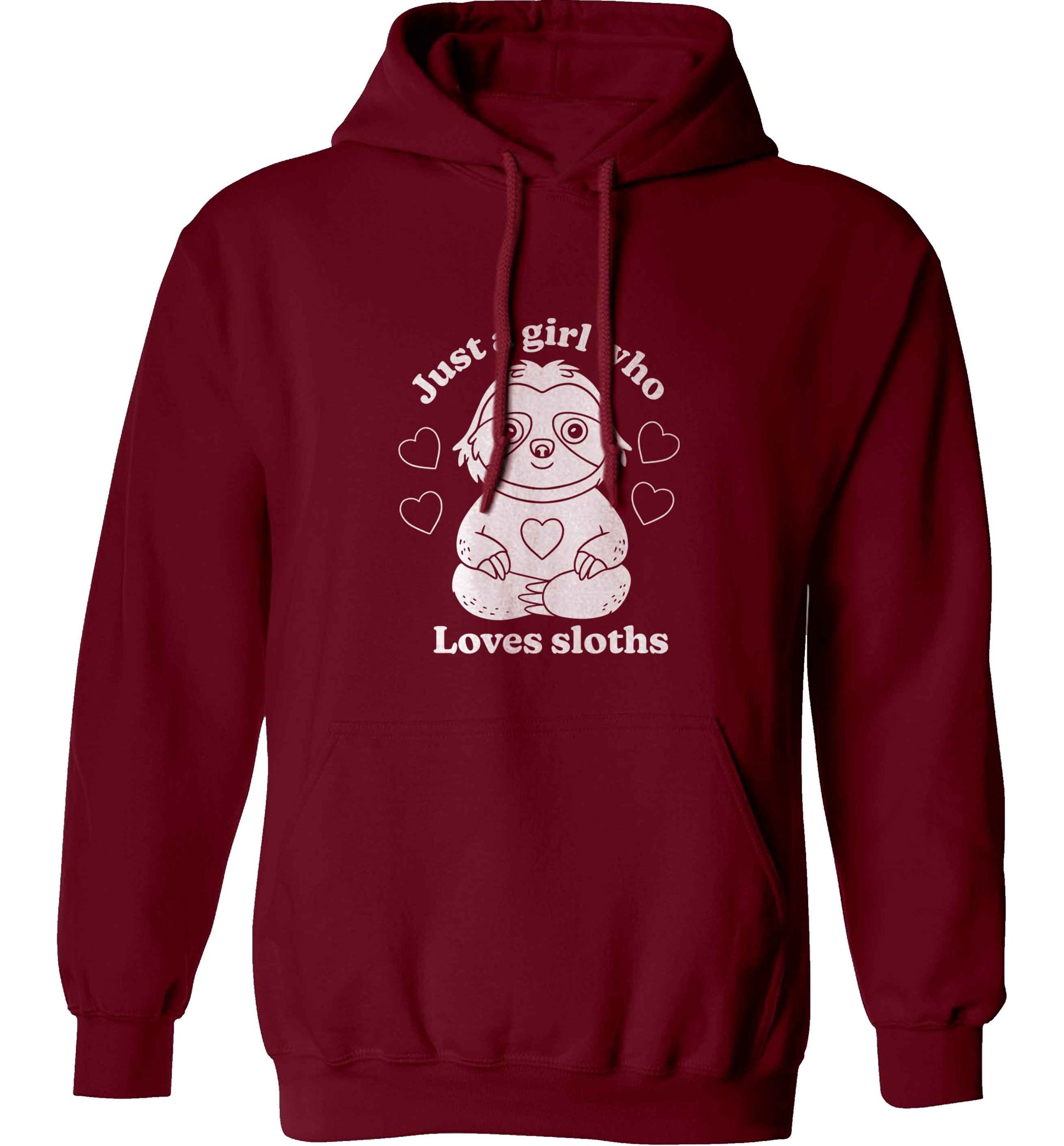 Just a girl who loves sloths adults unisex maroon hoodie 2XL