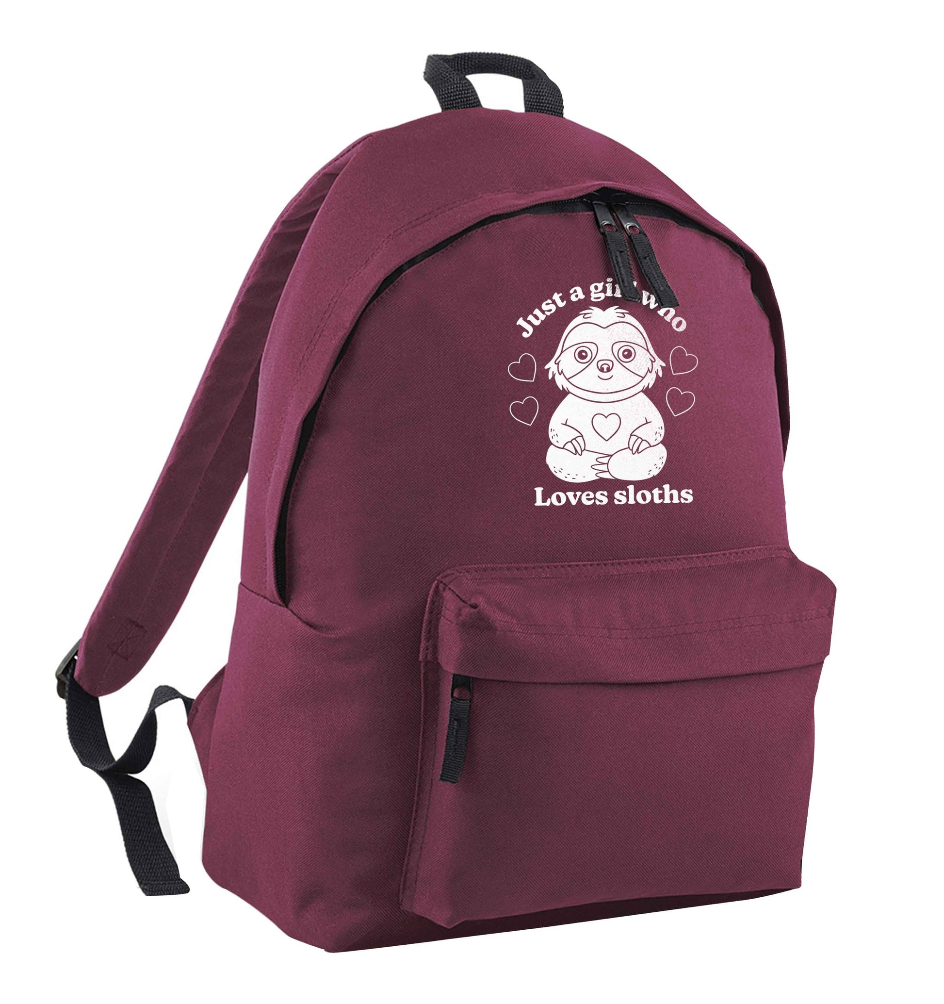Just a girl who loves sloths maroon children's backpack