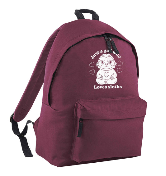 Just a girl who loves sloths maroon children's backpack