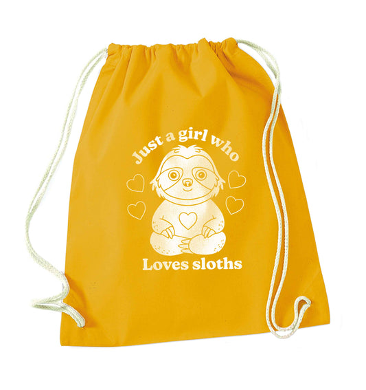 Just a girl who loves sloths mustard drawstring bag