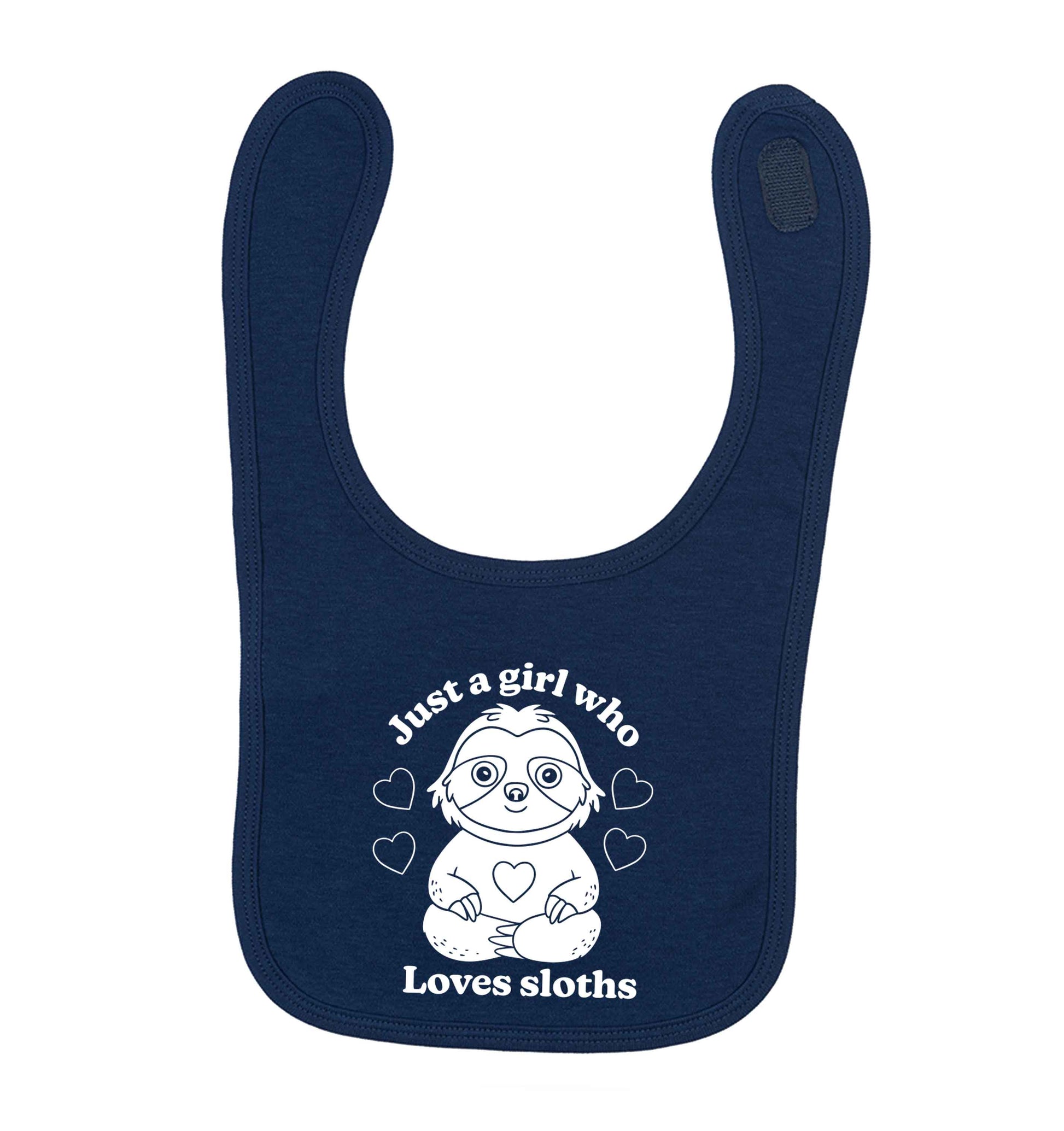 Just a girl who loves sloths navy baby bib