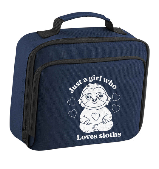 Just a girl who loves sloths insulated navy lunch bag cooler