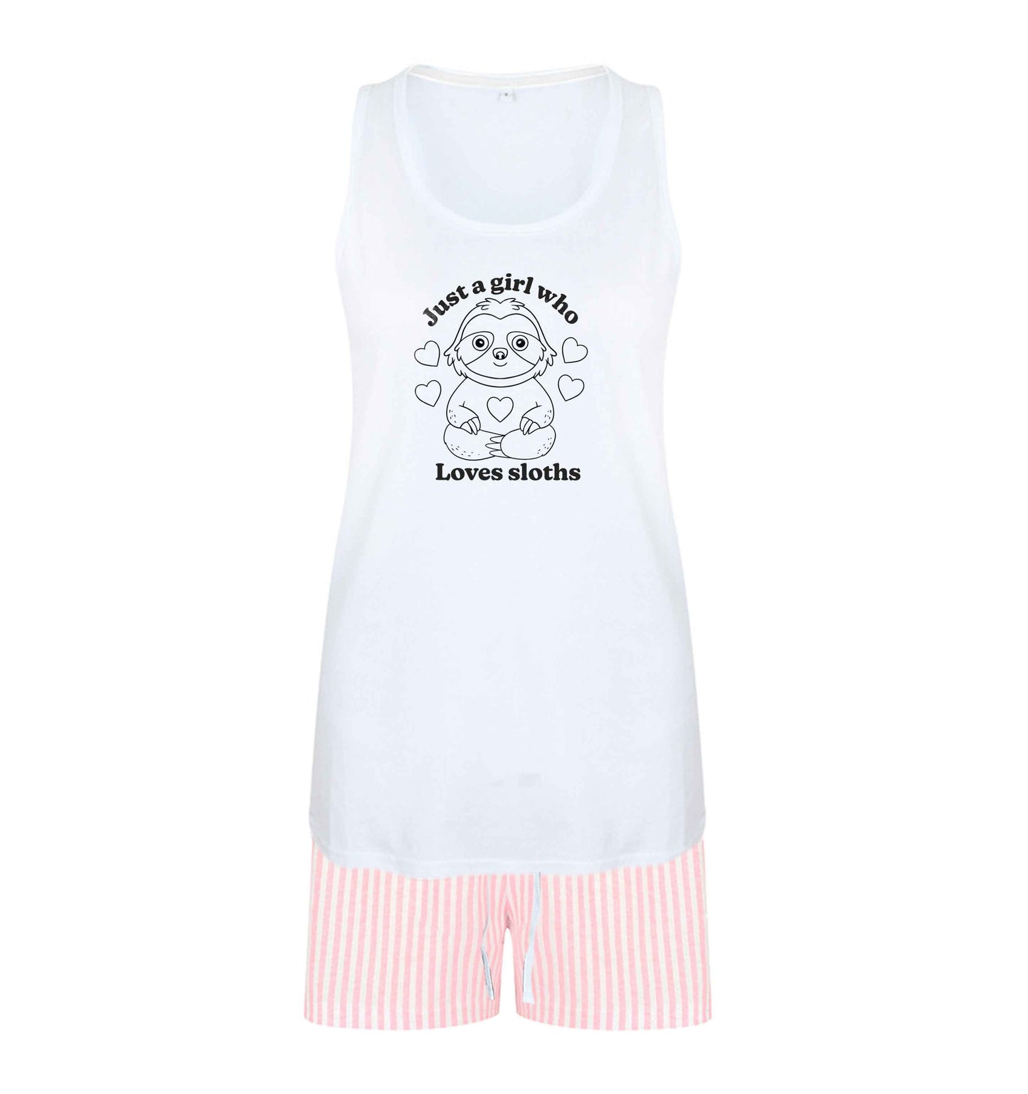 Just a girl who loves sloths size XL women's pyjama shorts set in pink 