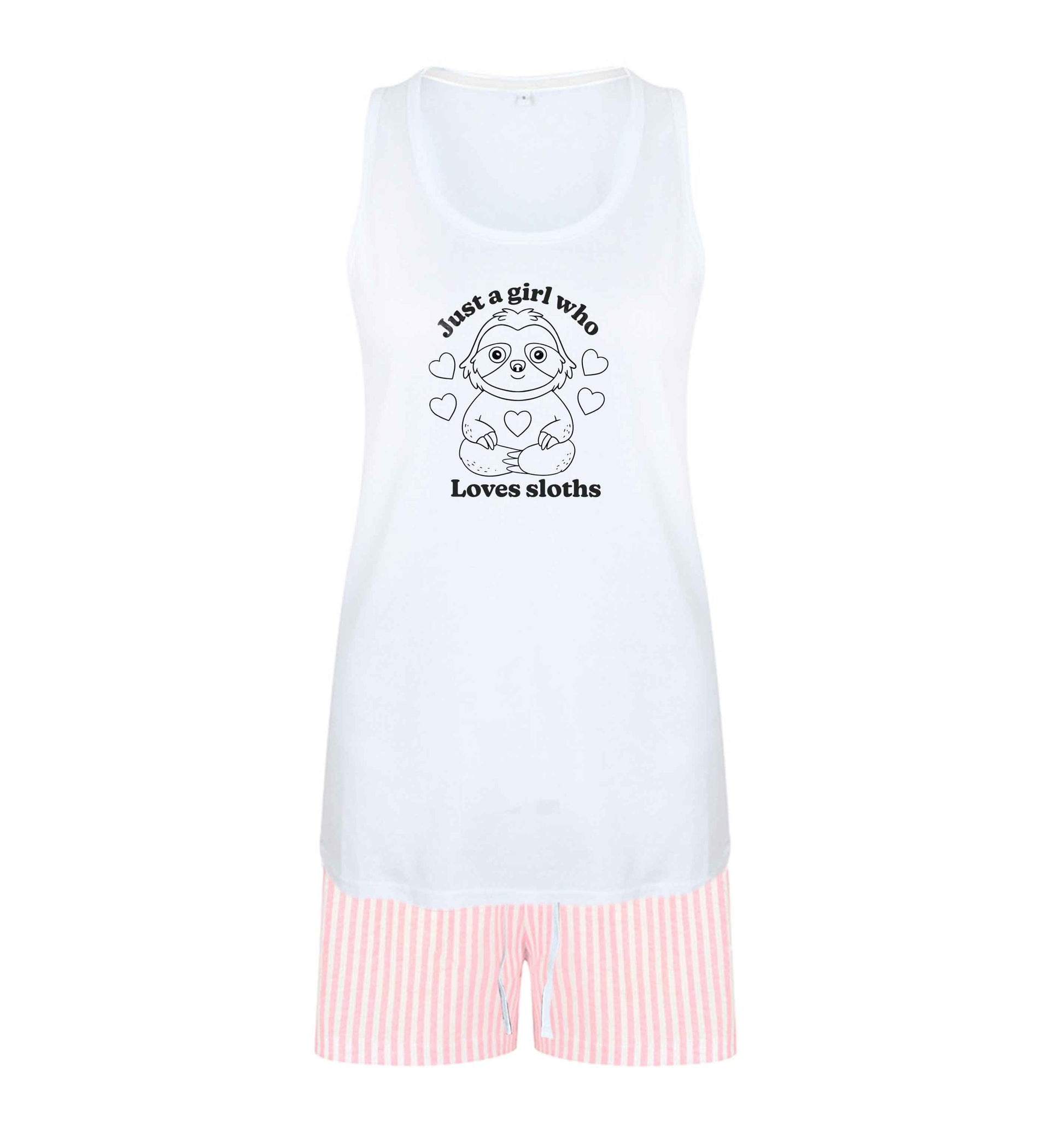 Just a girl who loves sloths size XL women's pyjama shorts set in pink 