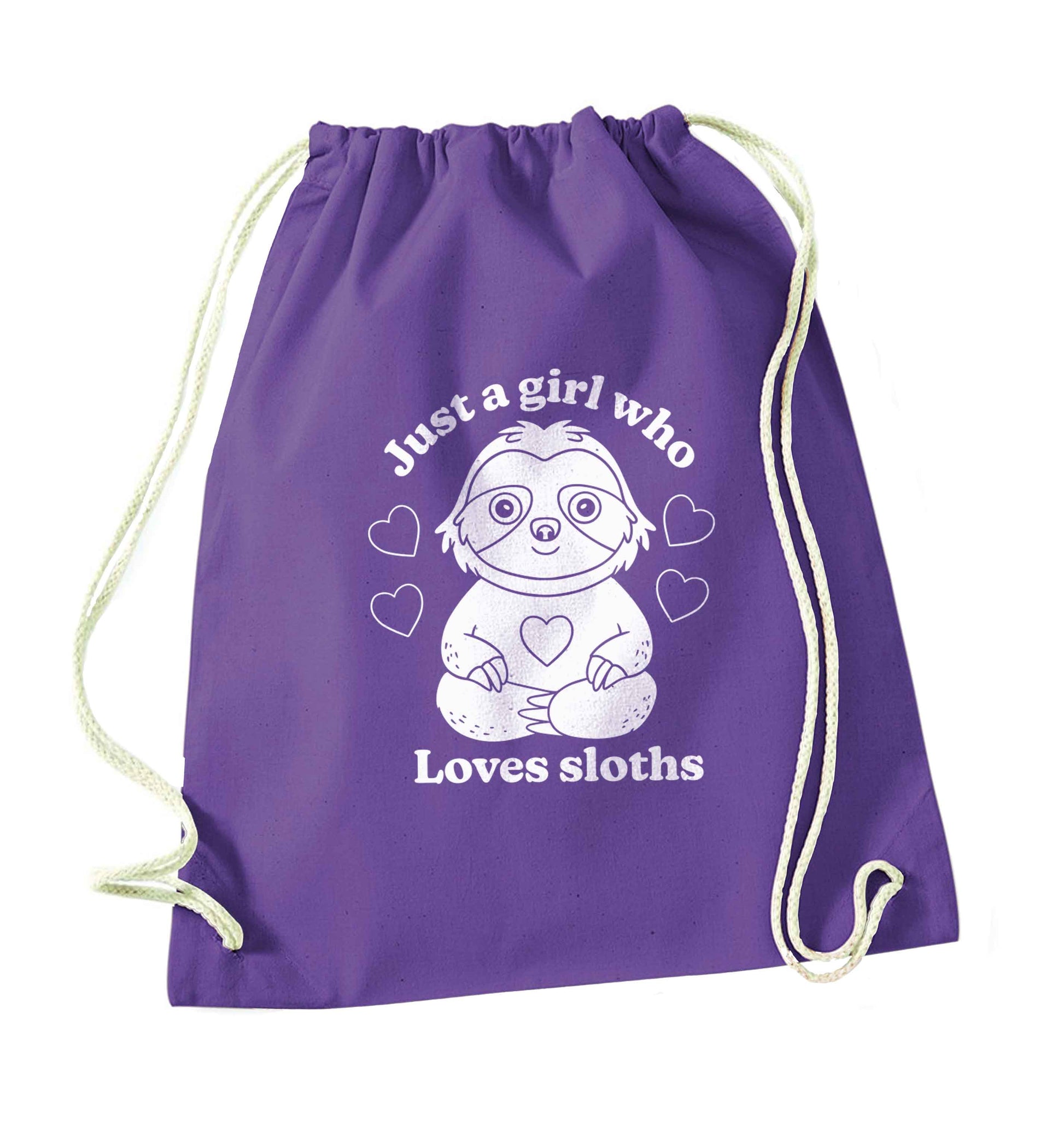 Just a girl who loves sloths purple drawstring bag