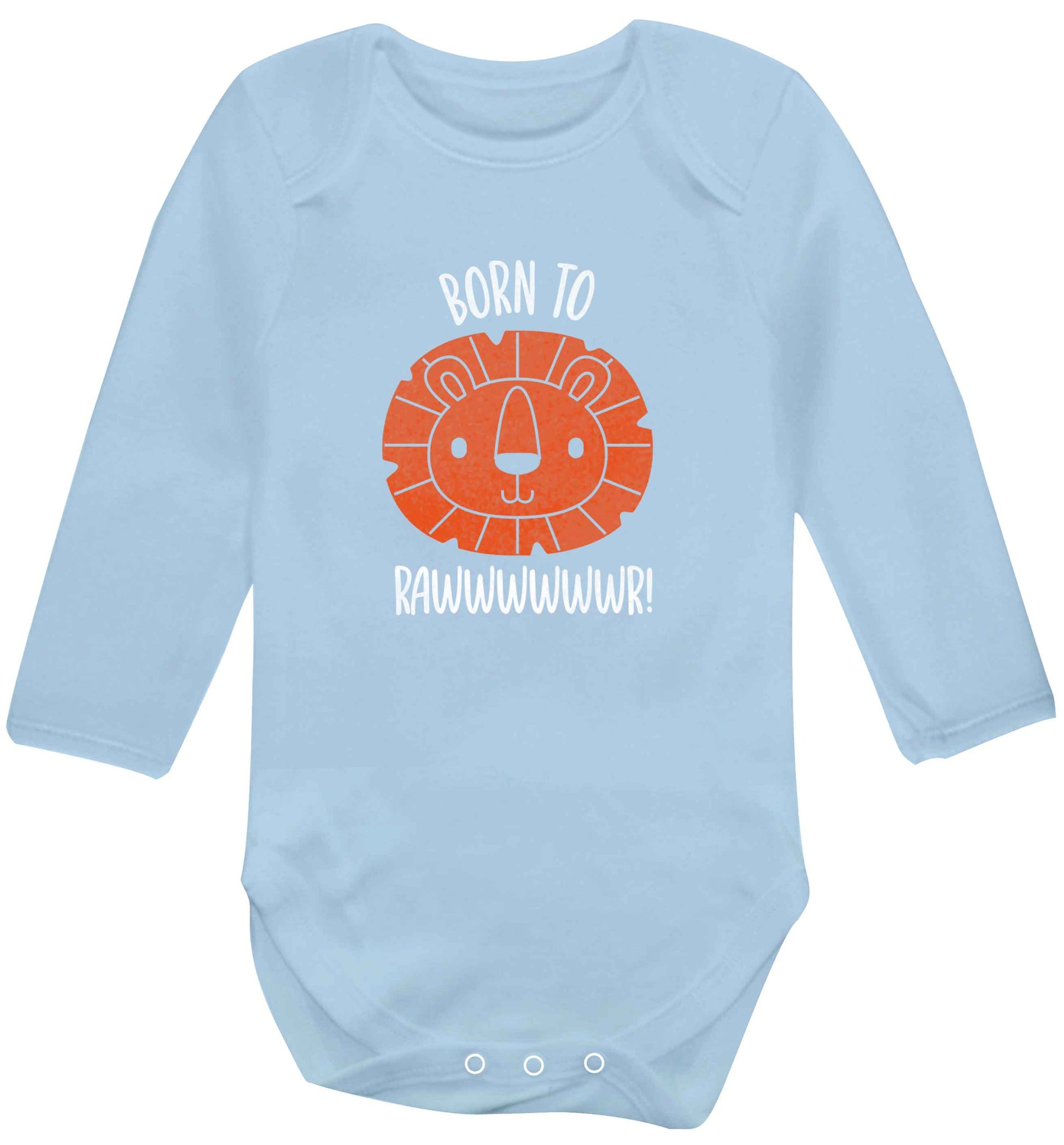 Born to rawr baby vest long sleeved pale blue 6-12 months