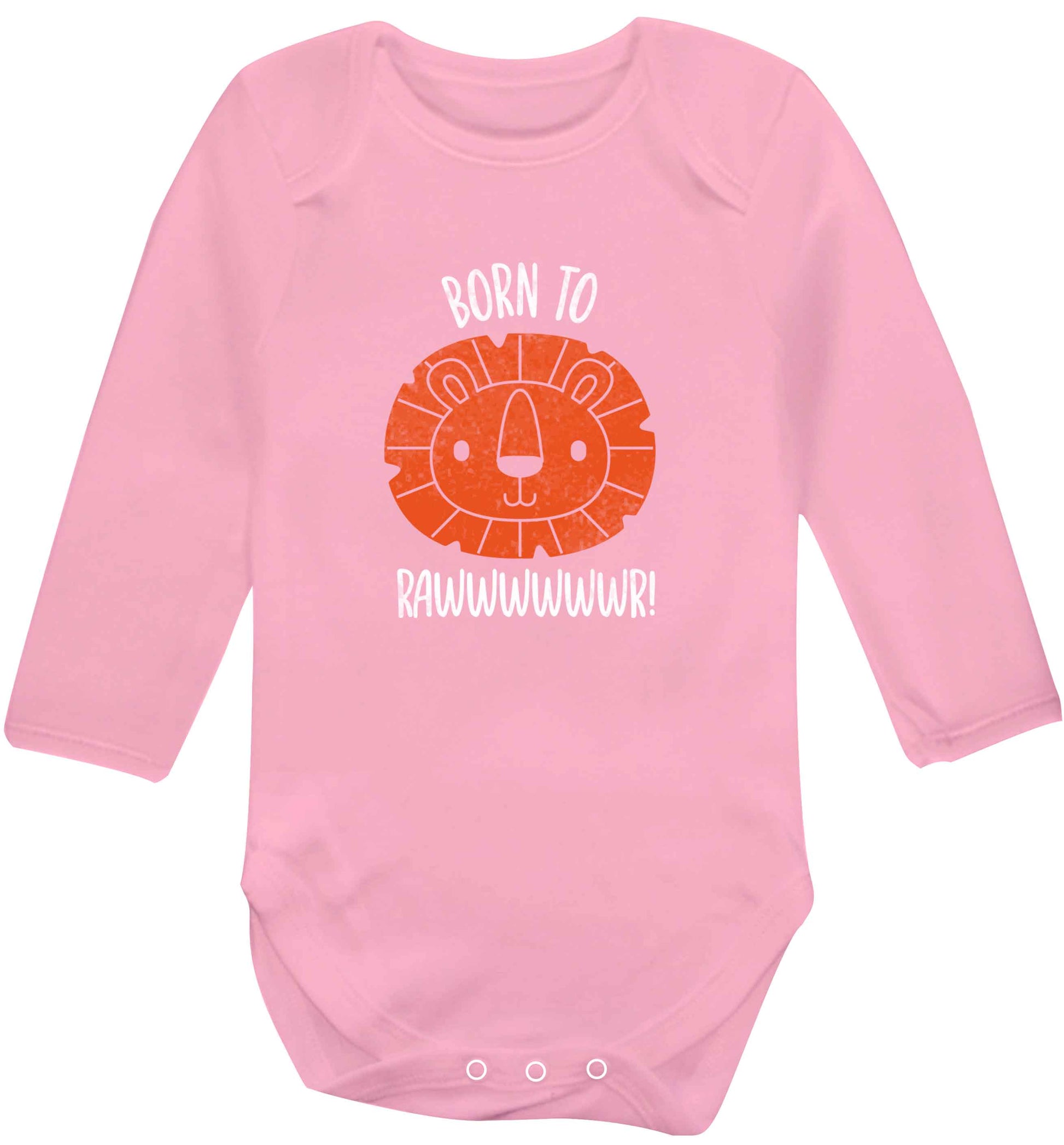 Born to rawr baby vest long sleeved pale pink 6-12 months