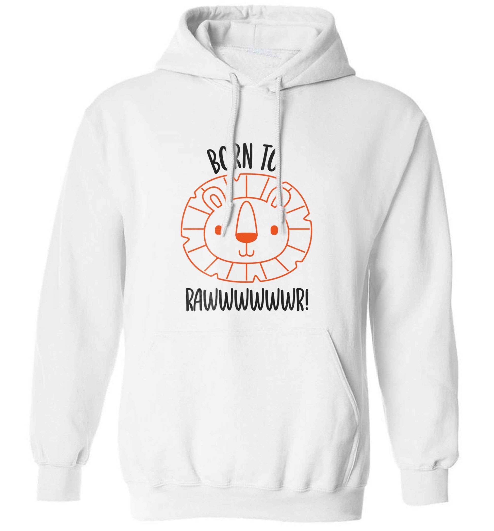 Born to rawr adults unisex white hoodie 2XL