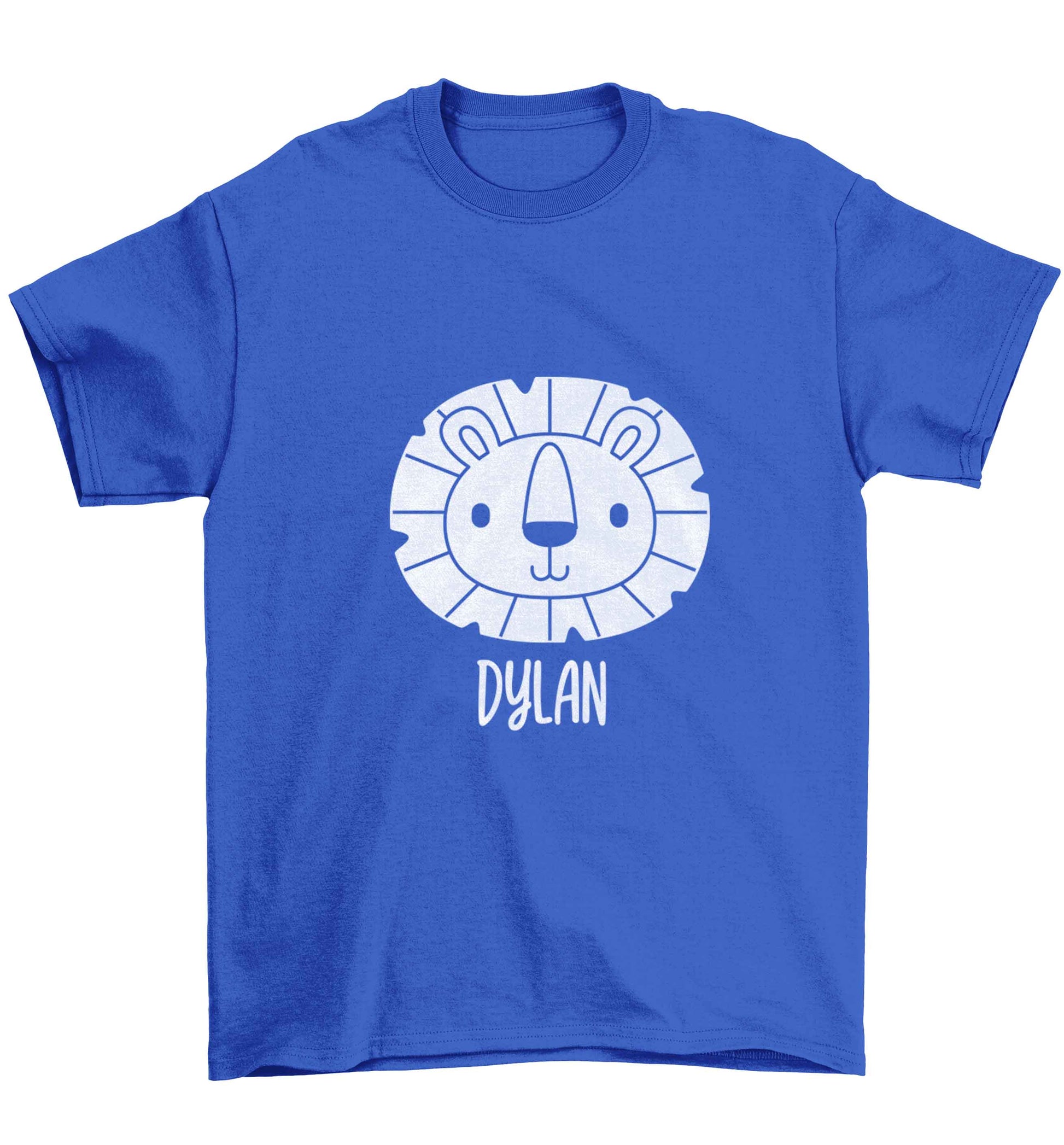 Personalised lion Children's blue Tshirt 12-13 Years