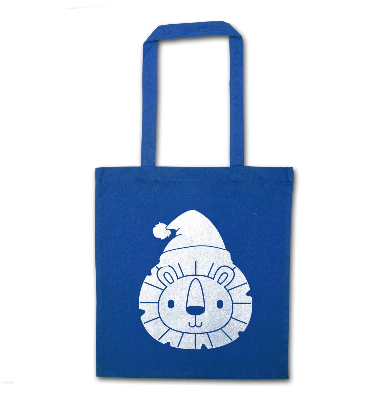 Santa lion blue tote bag