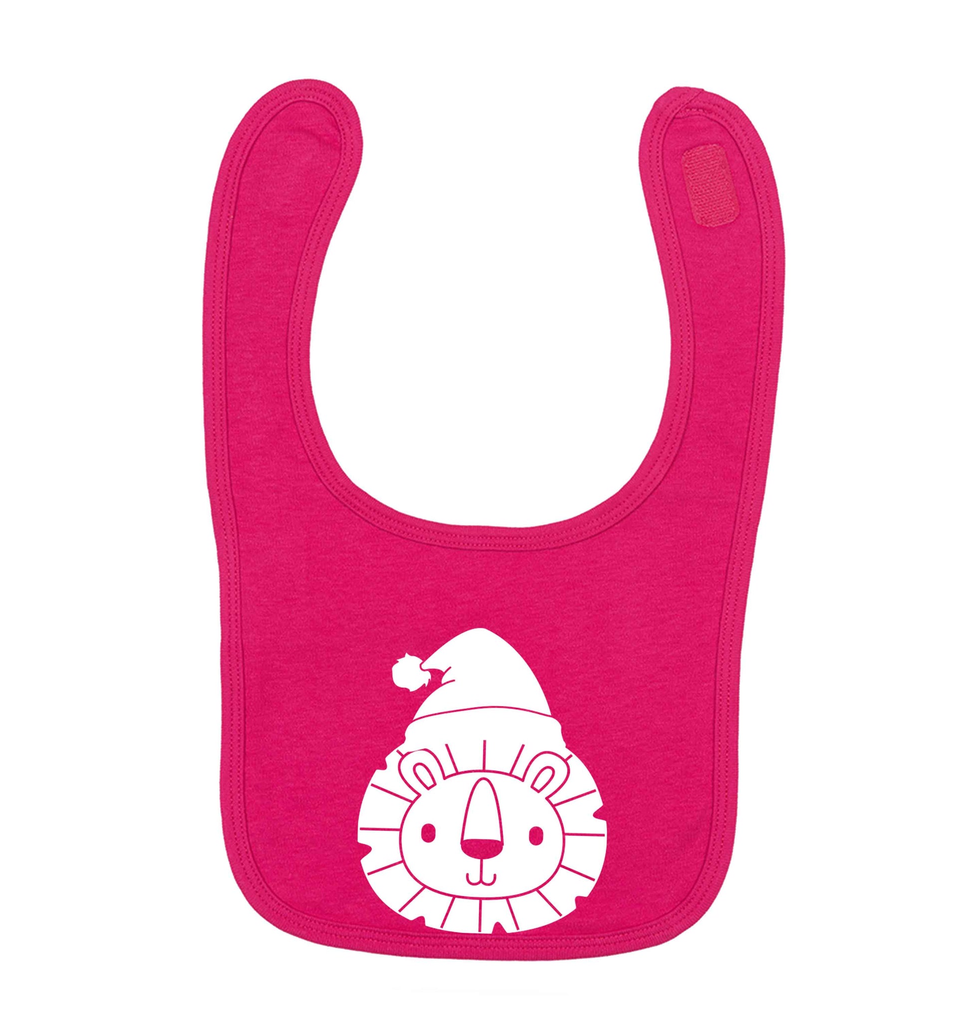 Santa lion dark pink baby bib