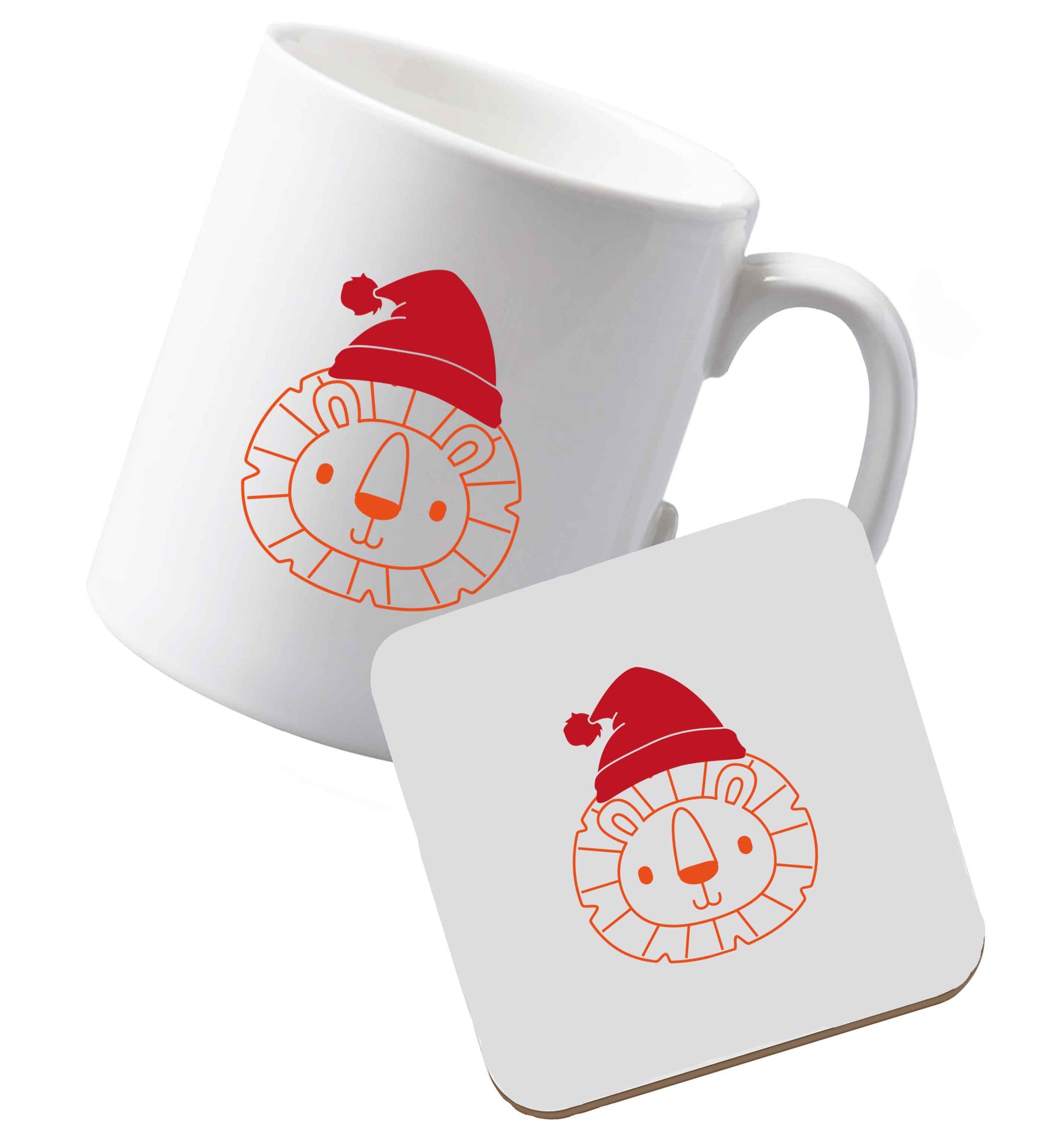10 oz Ceramic mug and coaster Santa lion both sides