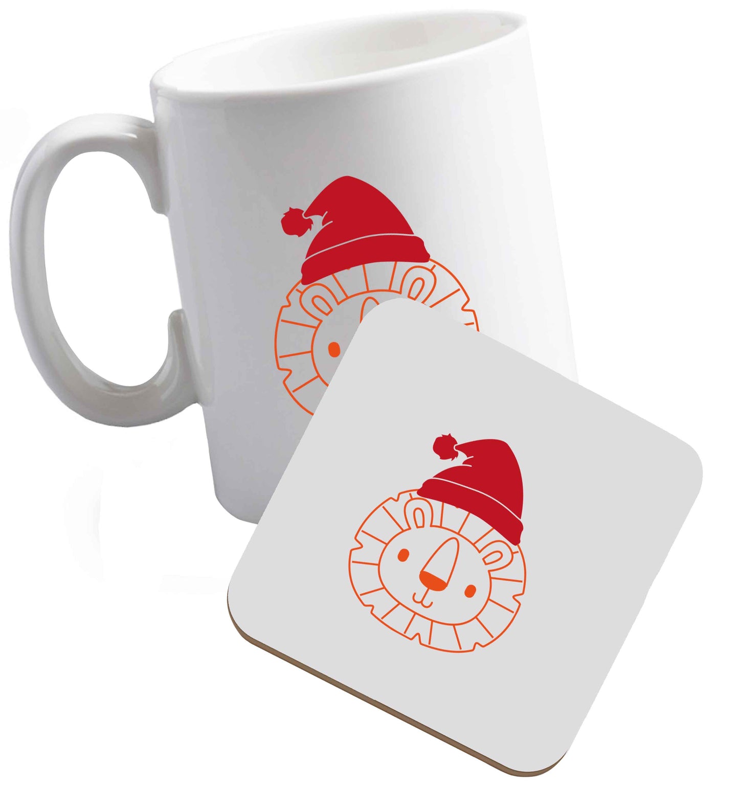 10 oz Santa lion ceramic mug and coaster set right handed